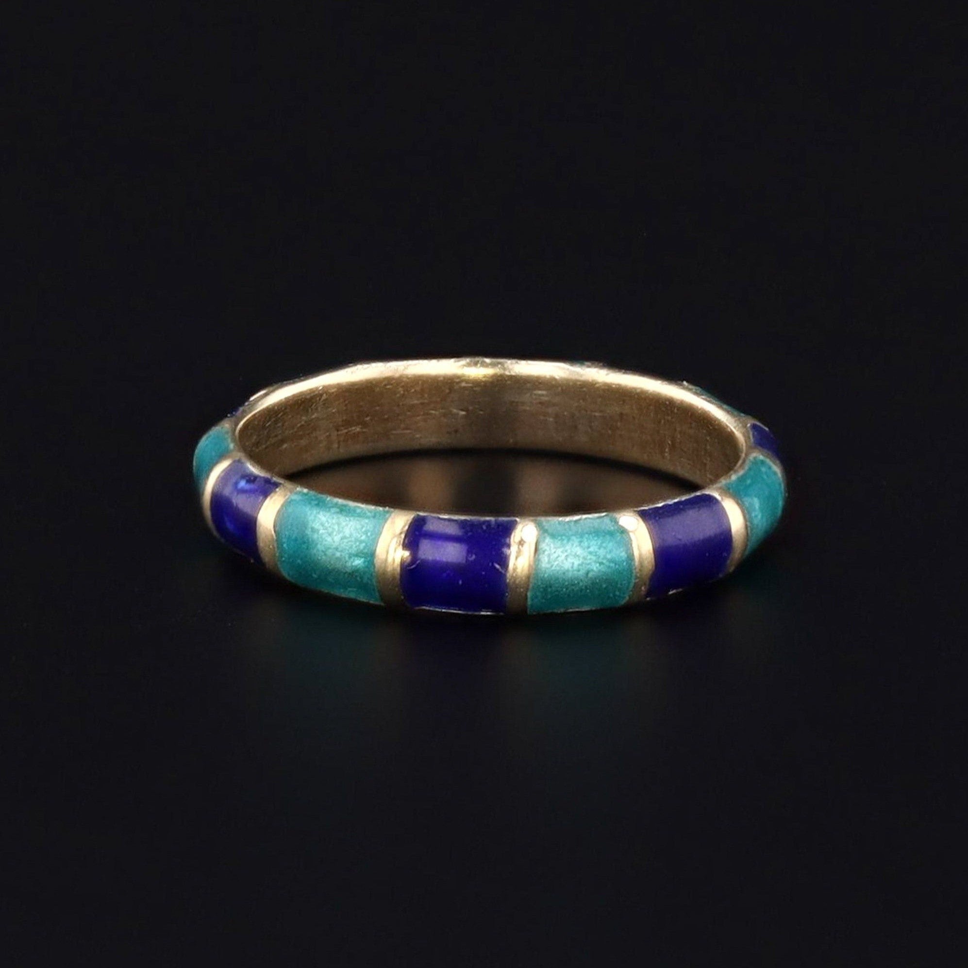 Vintage Blue Enamel Stacking Band of 14k Gold