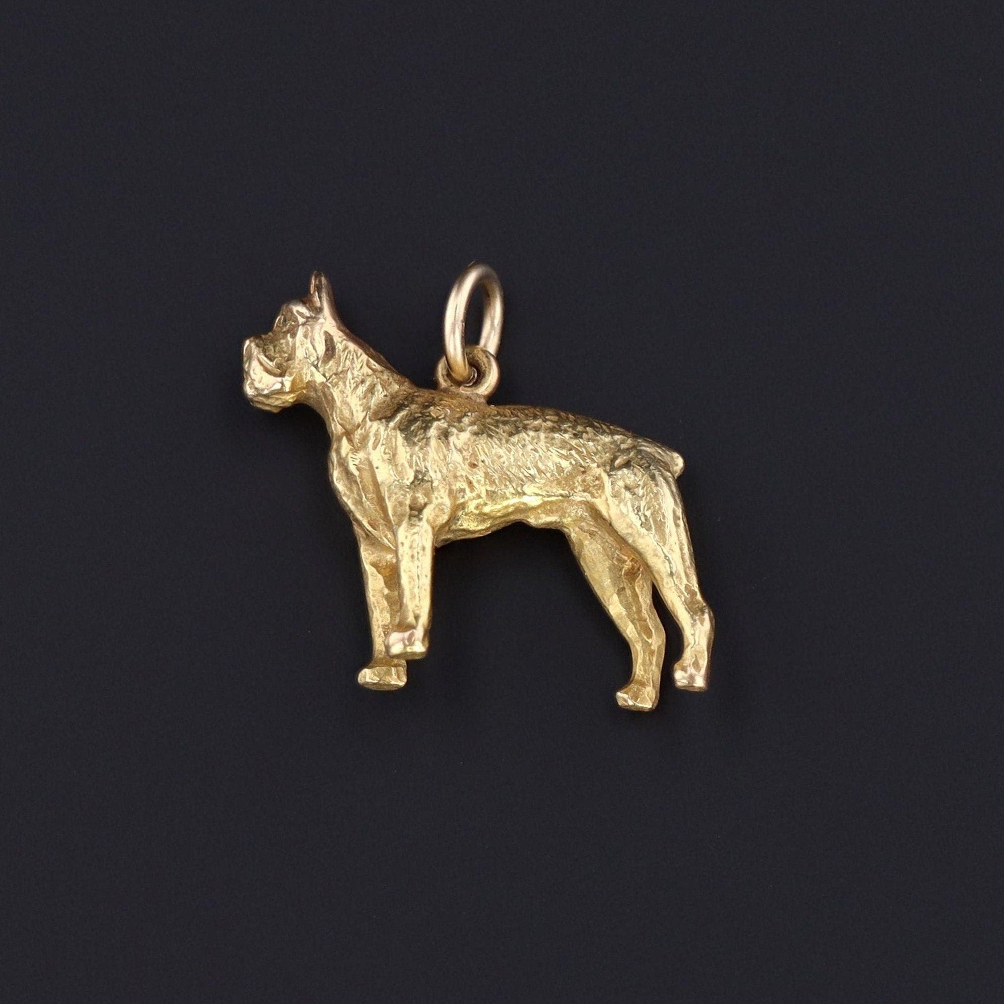 Vintage Boxer Dog Charm of 14k Gold