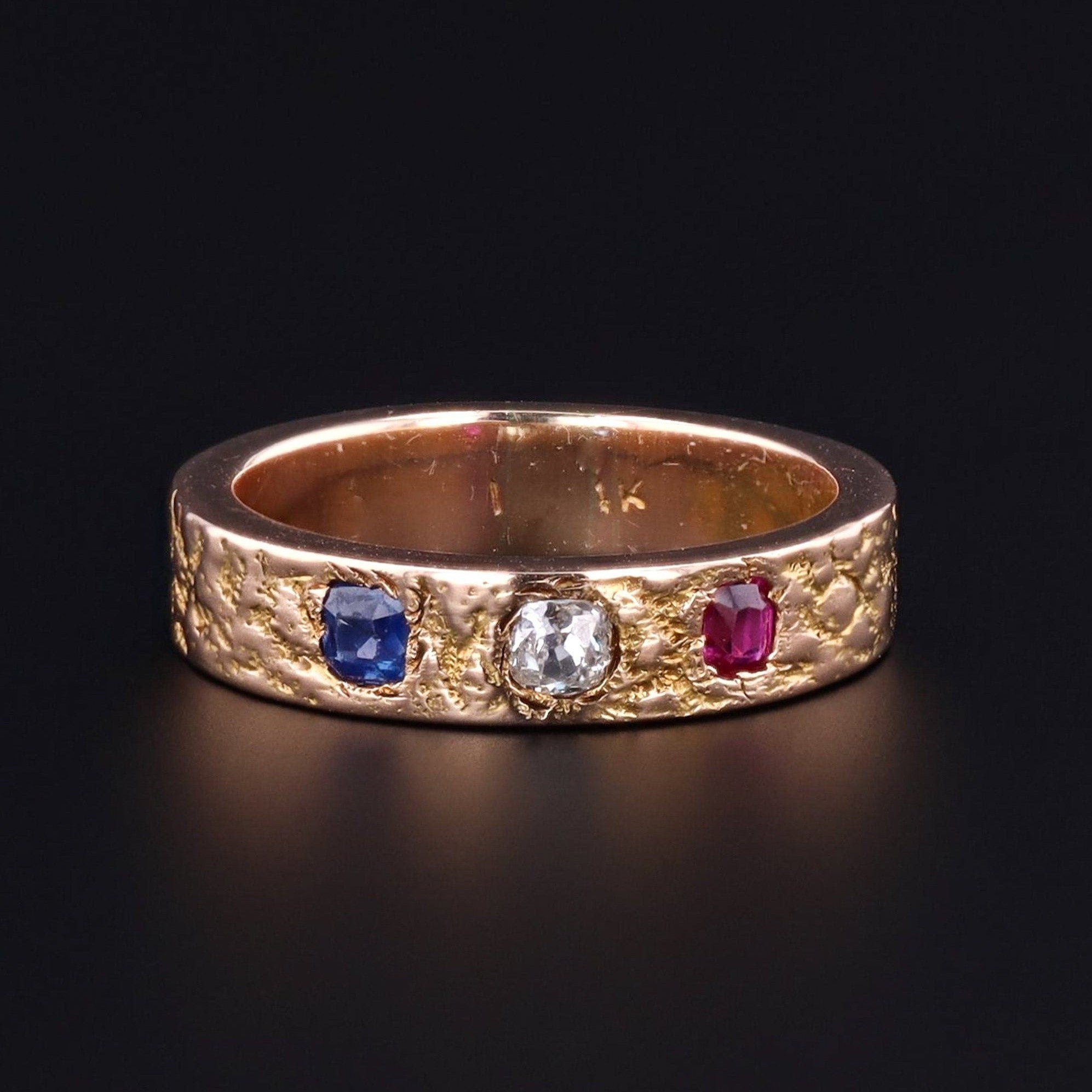 Antique Ruby, Diamond and Sapphire Ring of 14k Gold