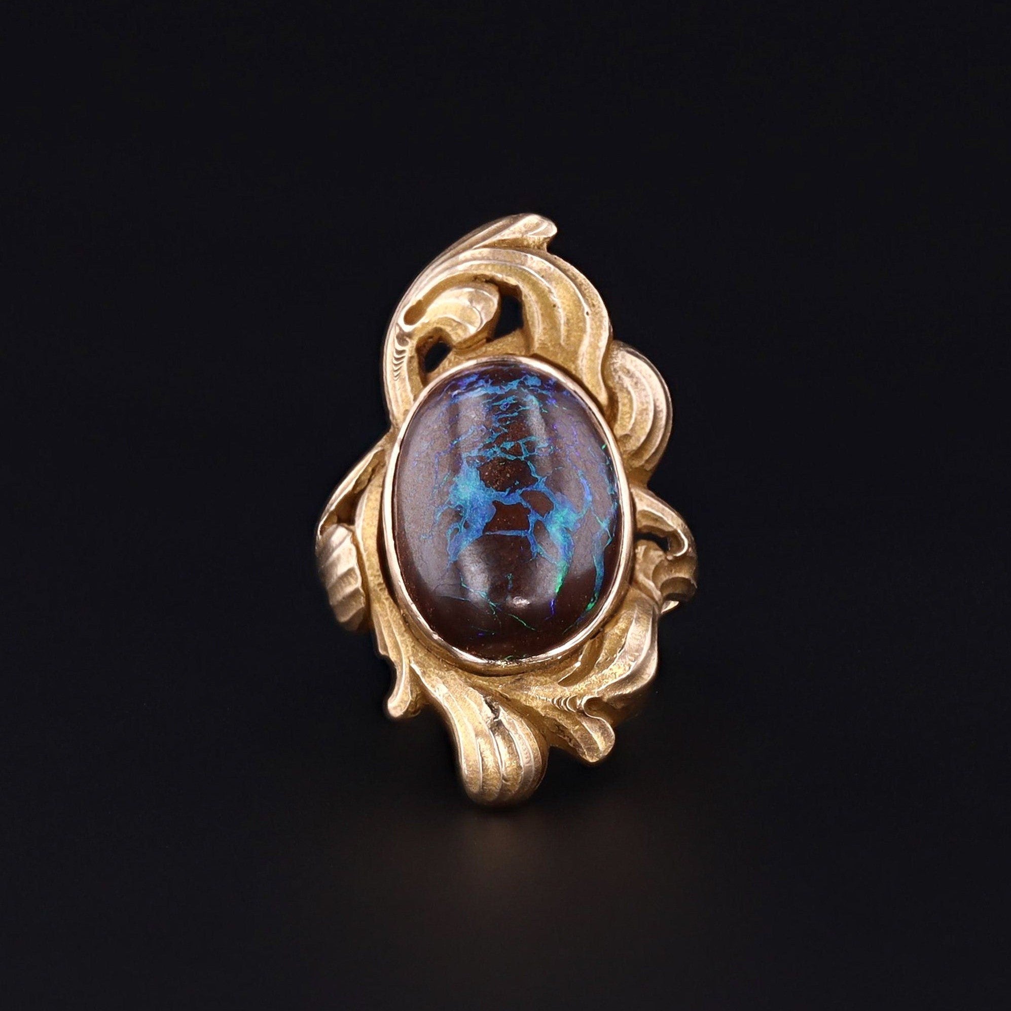 Art Nouveau Boulder Opal Ring of 10k Gold