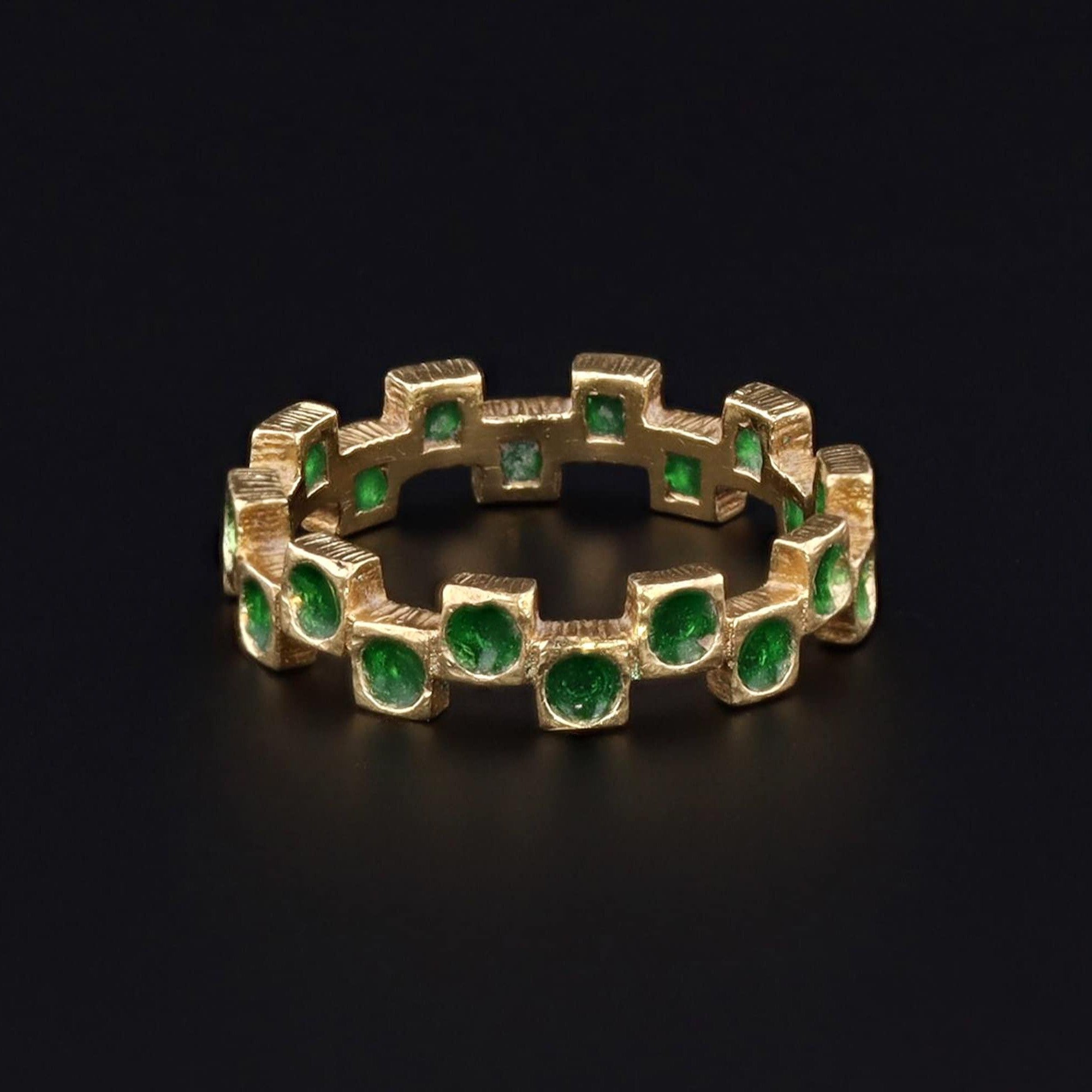 Vintage Green Enamel Plique a Jour Ring of 18k Gold