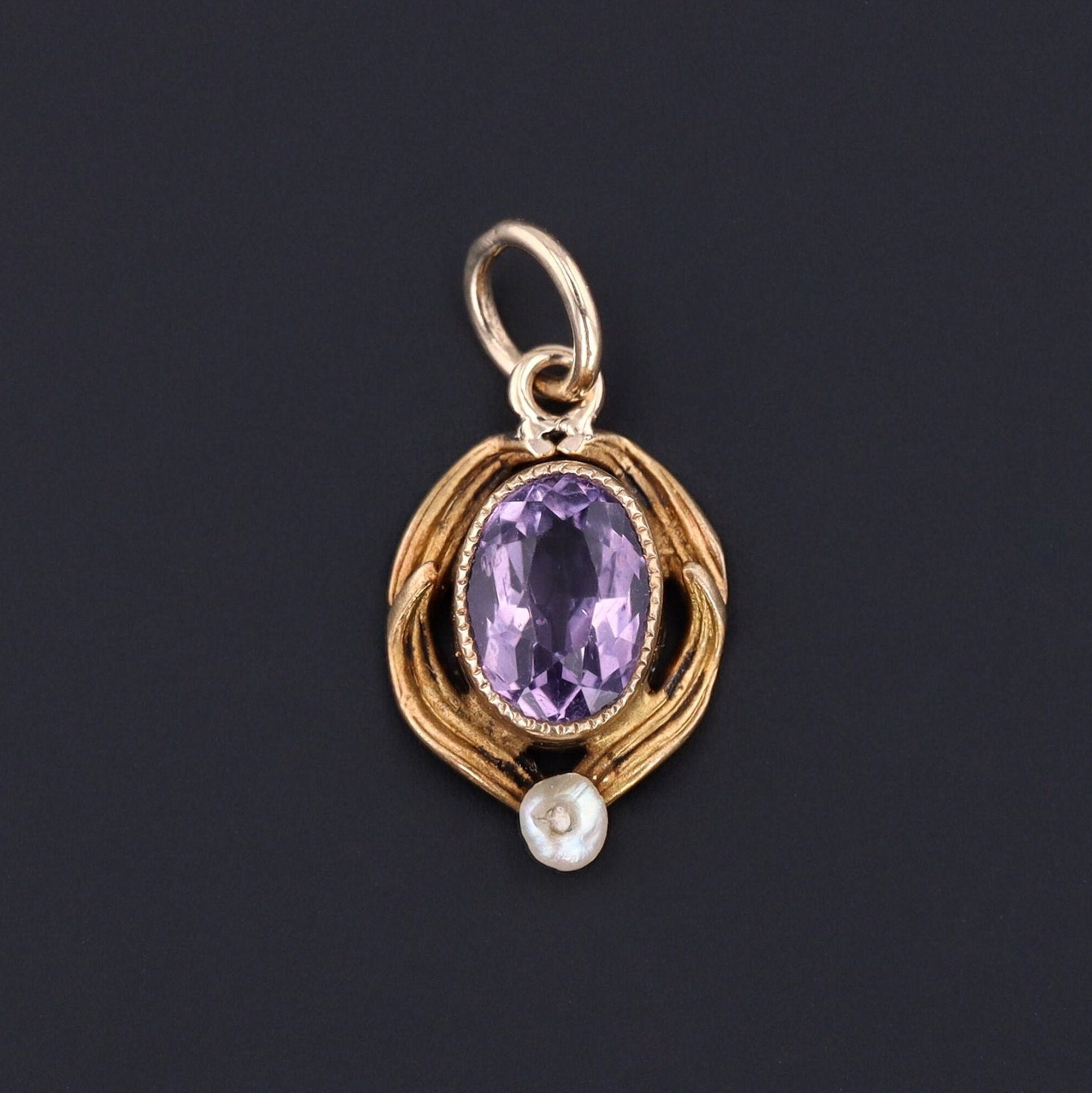 Antique Amethyst Conversion Charm of 14k Gold