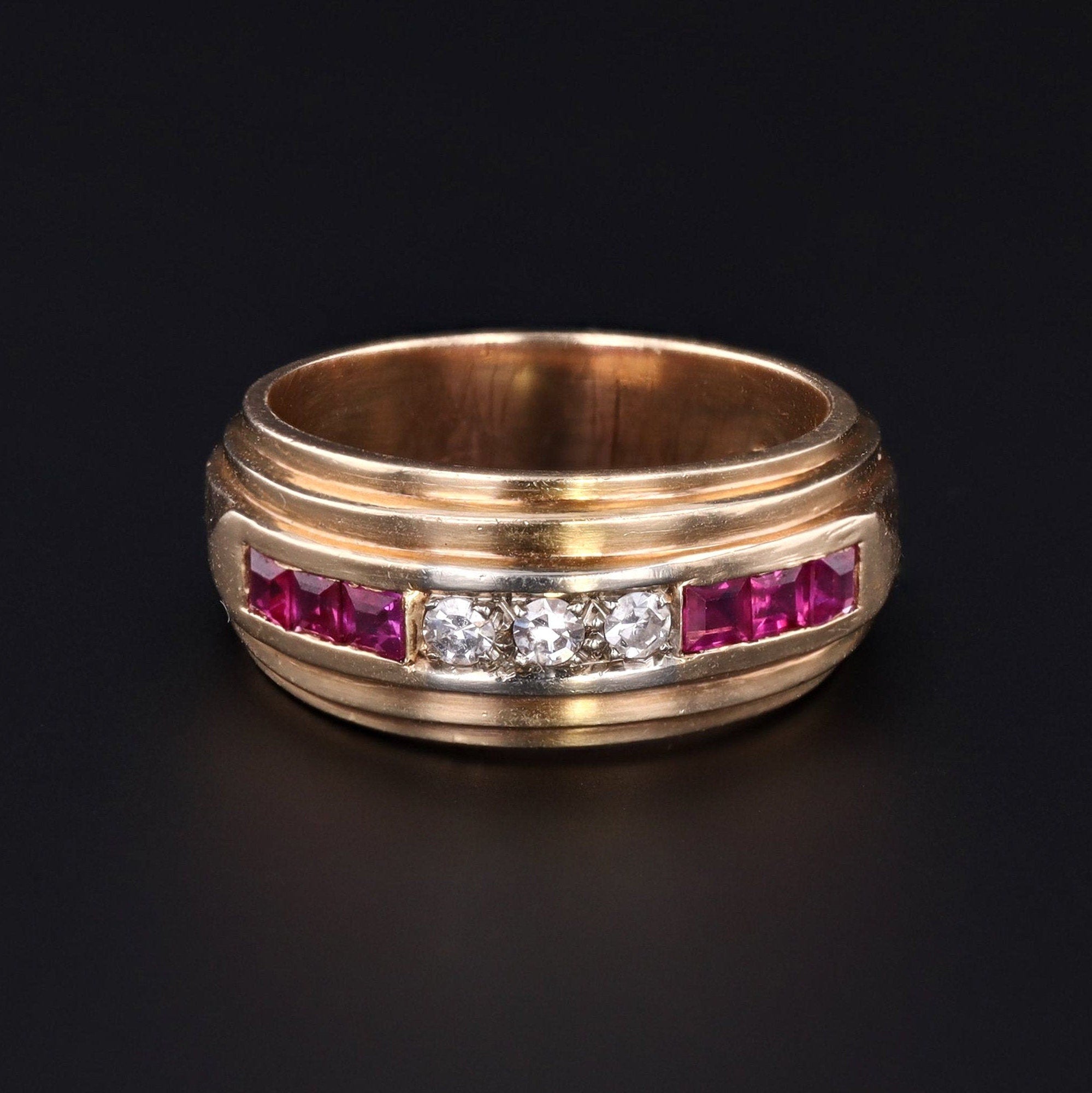 Retro Ruby and Diamond Band of 14k Gold