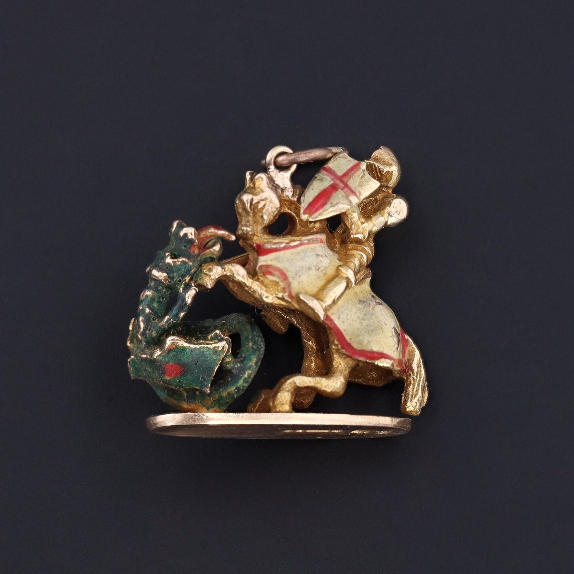 Vintage Knight and Dragon Pendant of 9ct Gold