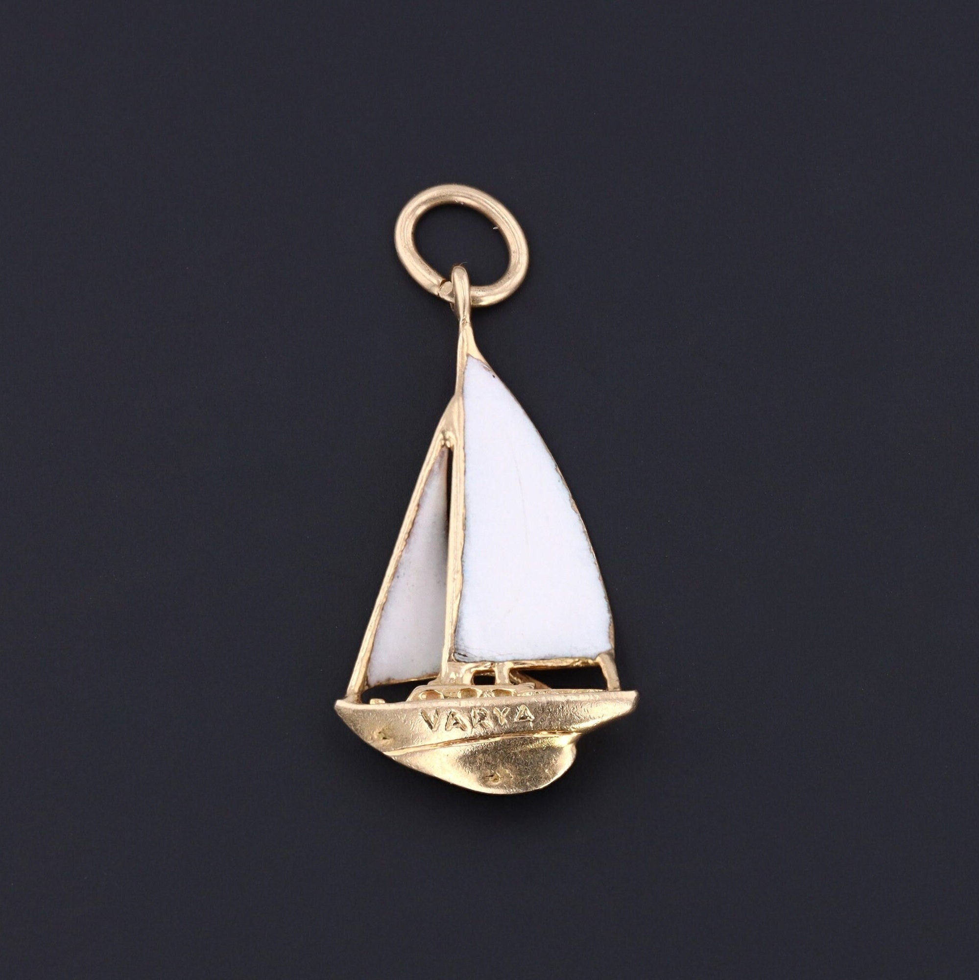 Vintage Enamel Sailboat Charm of 14k Gold