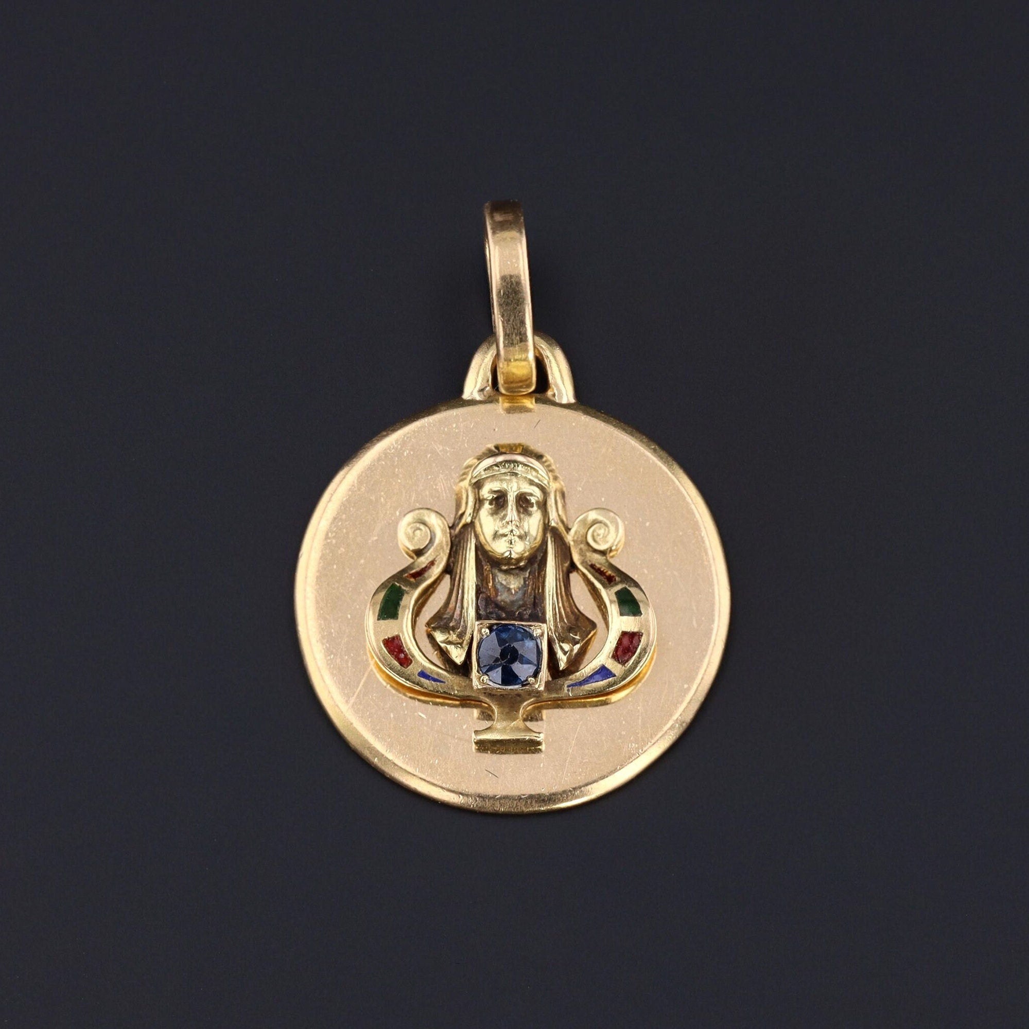 Antique Egyptian Revival Pharaoh Conversion Pendant of 18k Gold