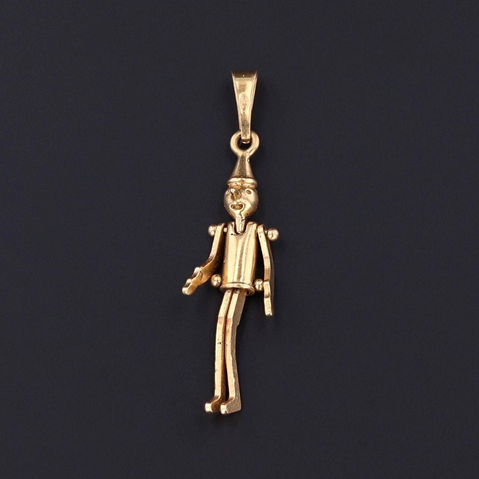 Vintage Moveable Pinnochio Pendant of 14k Gold