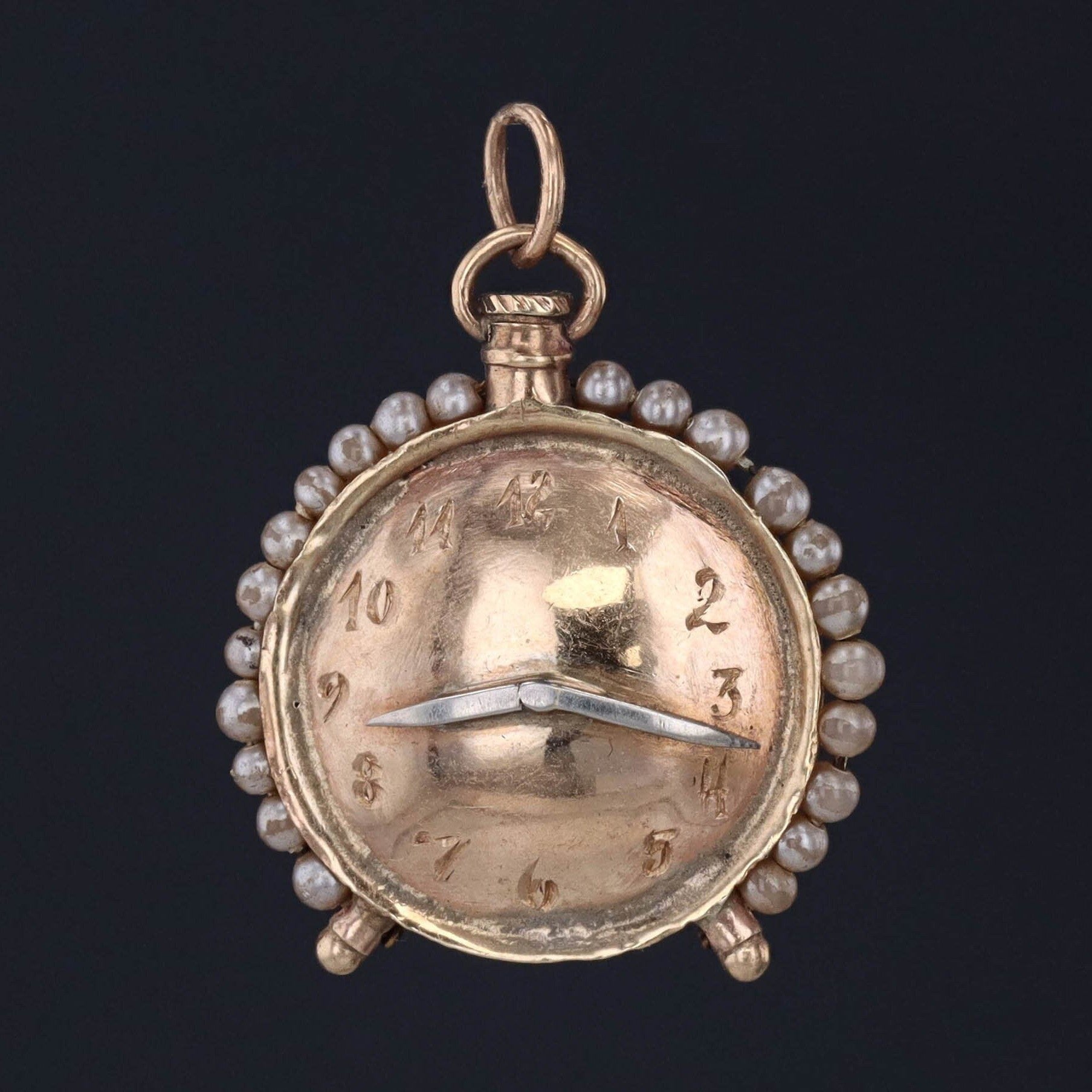 Vintage Pearl Alarm Clock Pendant of 14k Gold