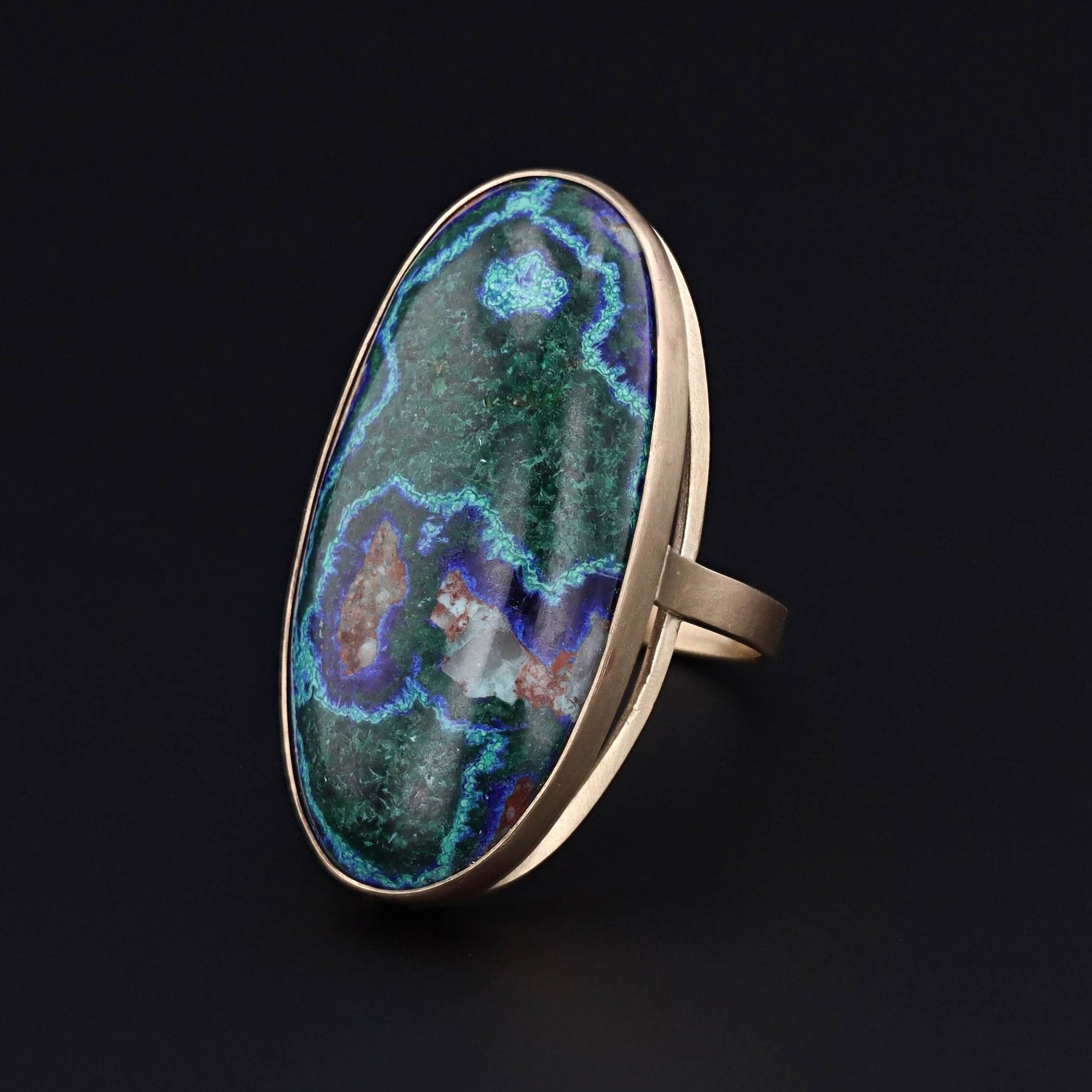 Modern Azurite Malachite Statement Ring of 14k Gold