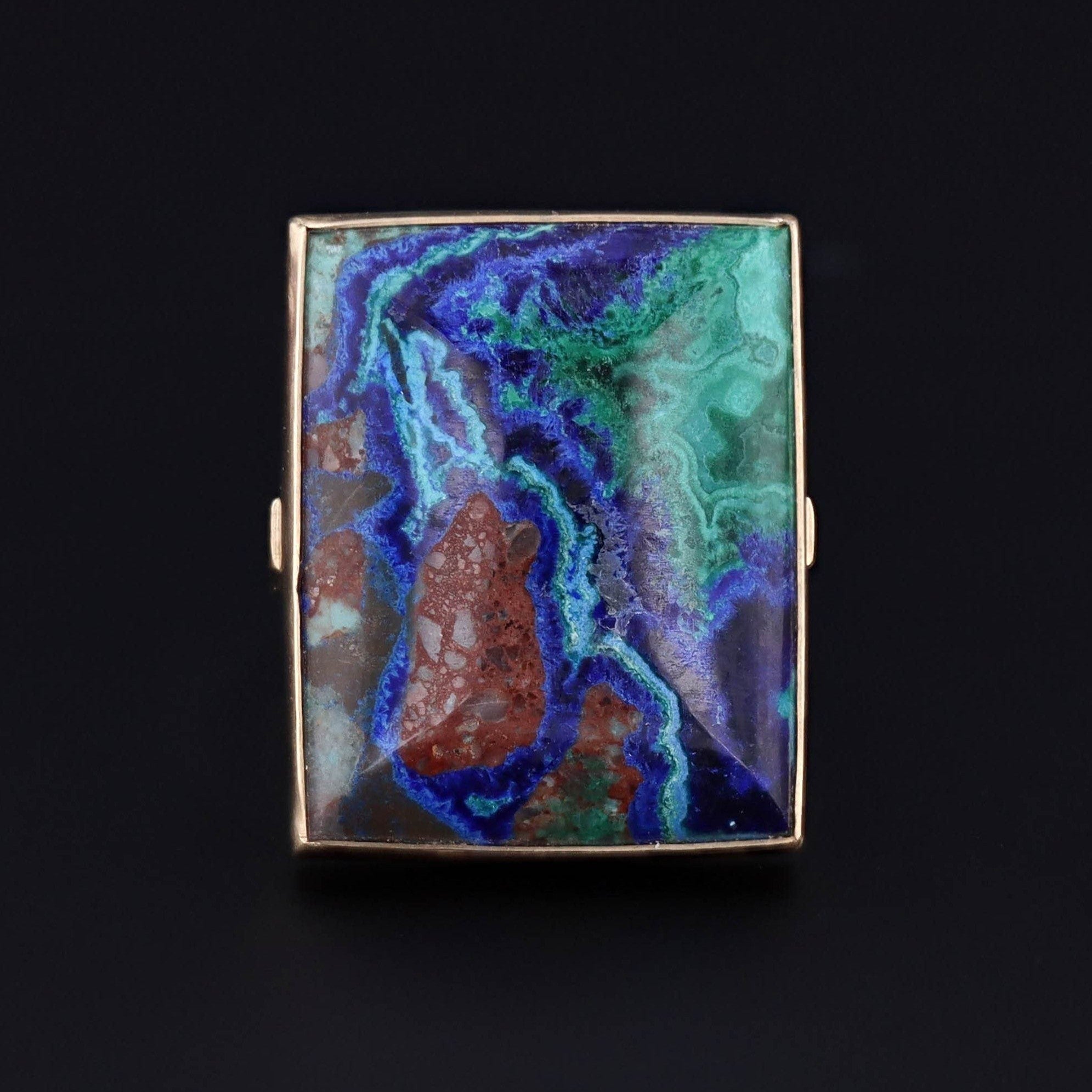 Modern Azurite Malachite Statement Ring of 14k Gold