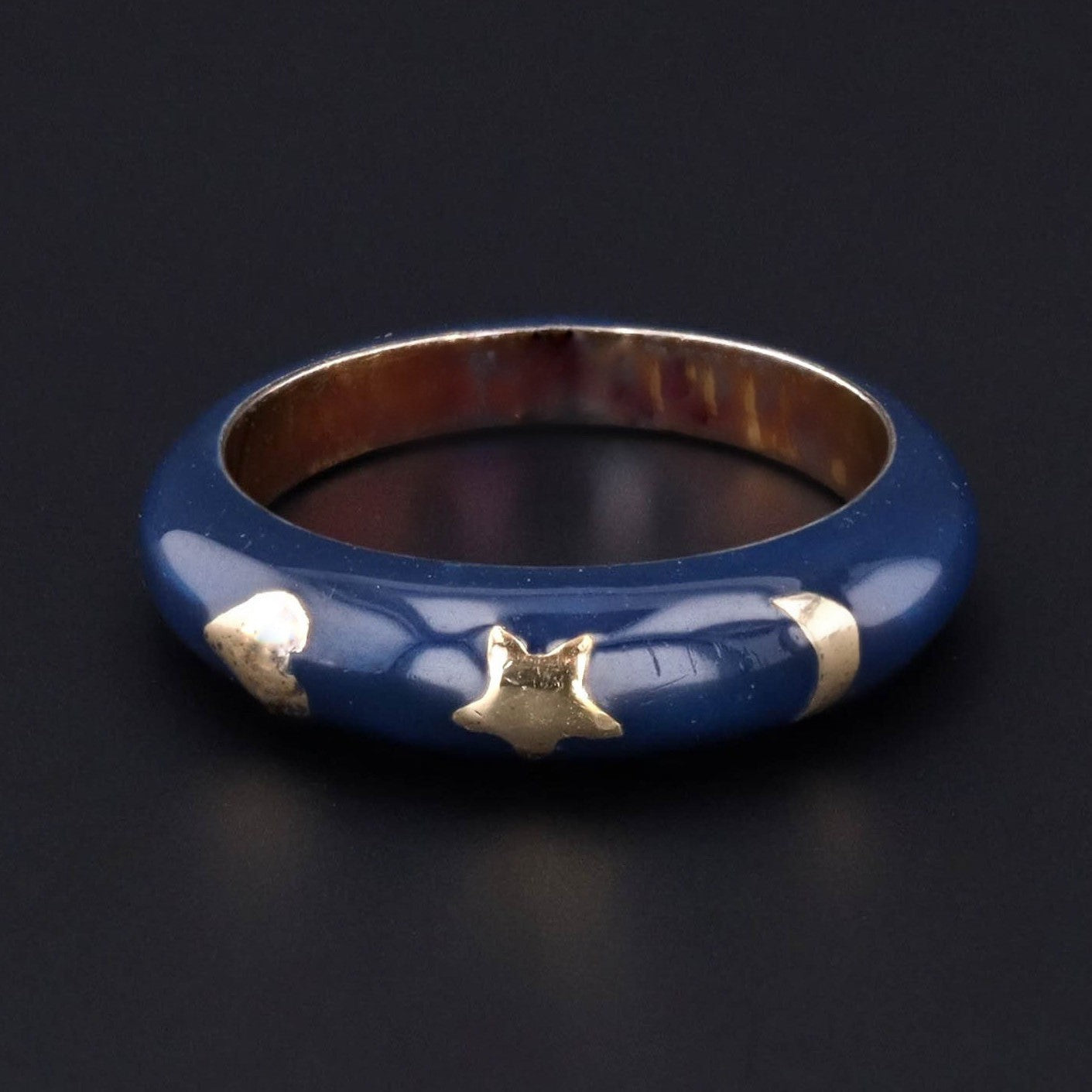 Vintage Blue Enamel Ring of 14k Gold