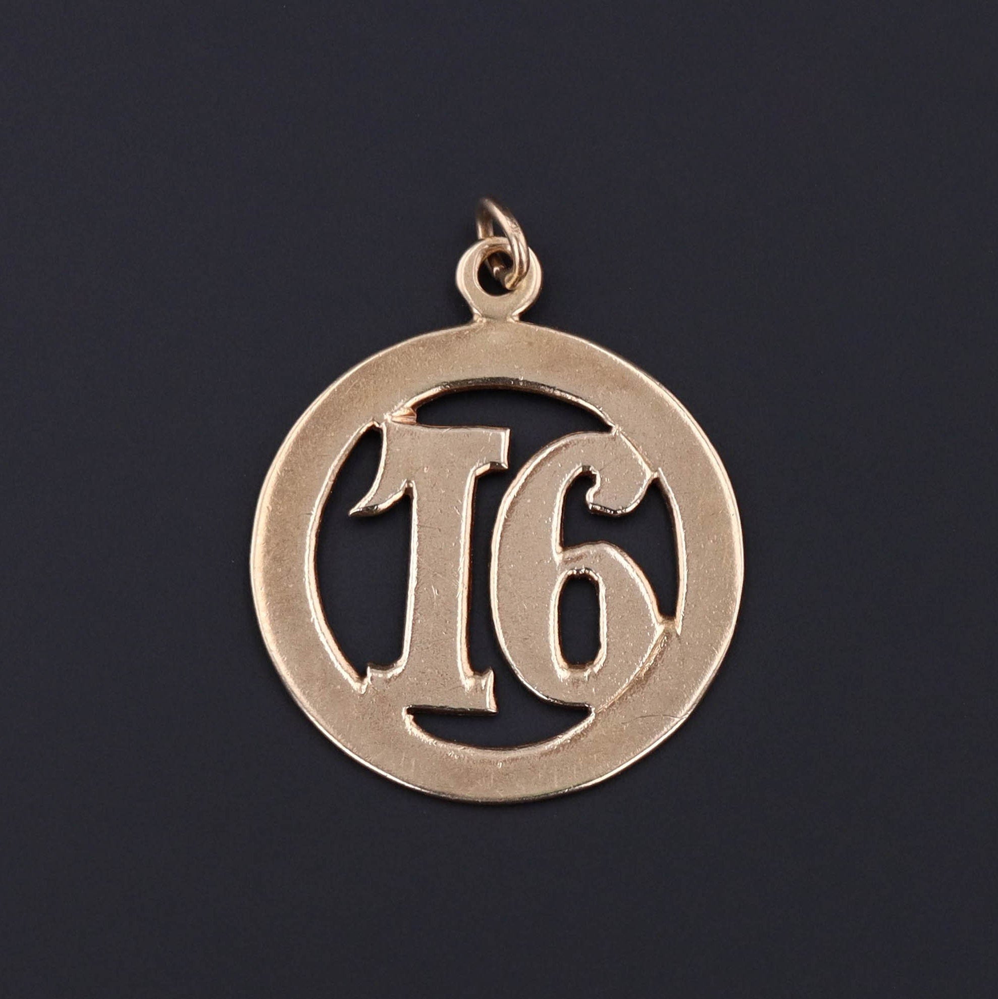 Vintage Number 16 Pendant of 14k Gold