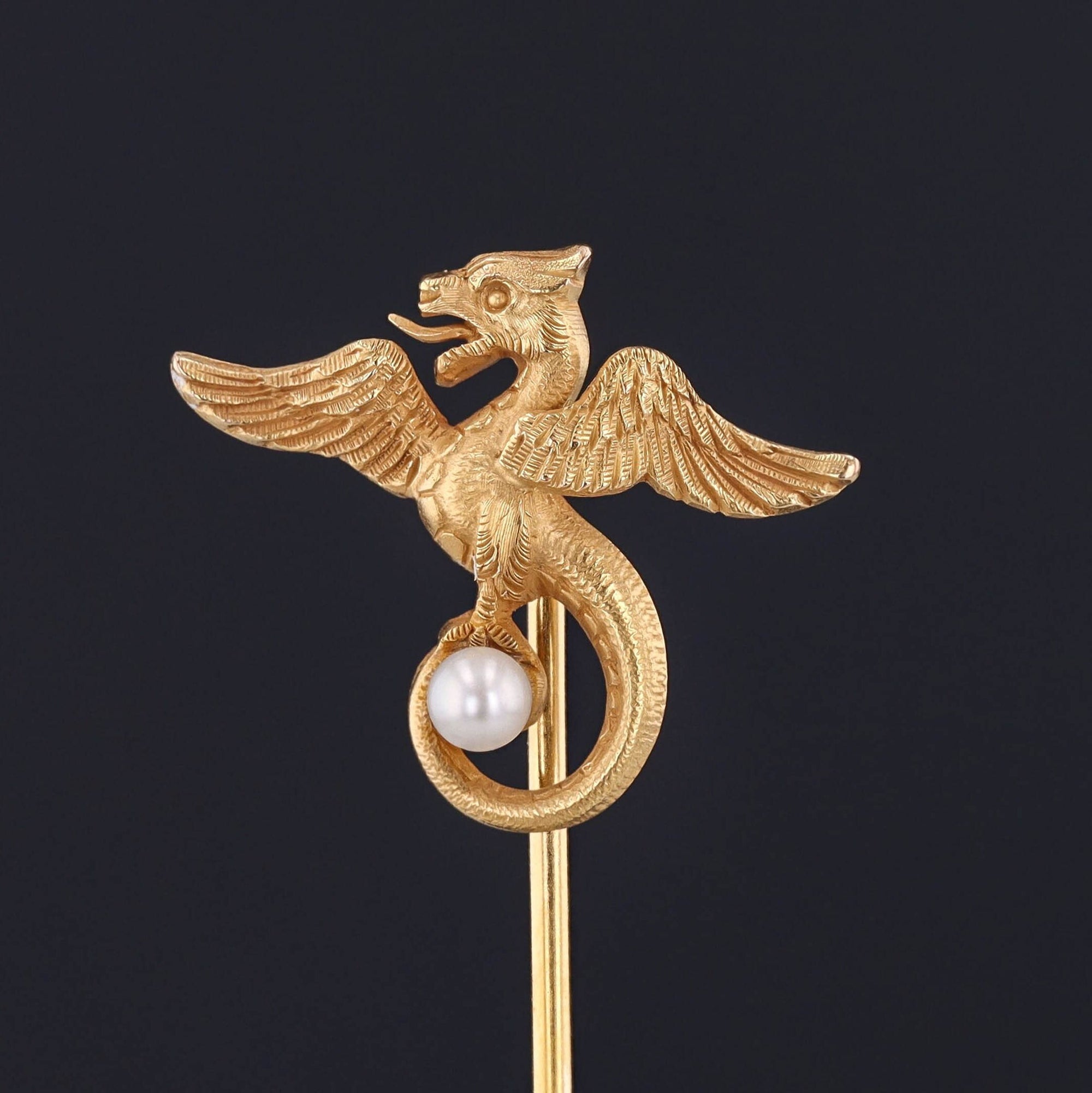 Antique Griffin or Dragon Stickpin of 14k Gold