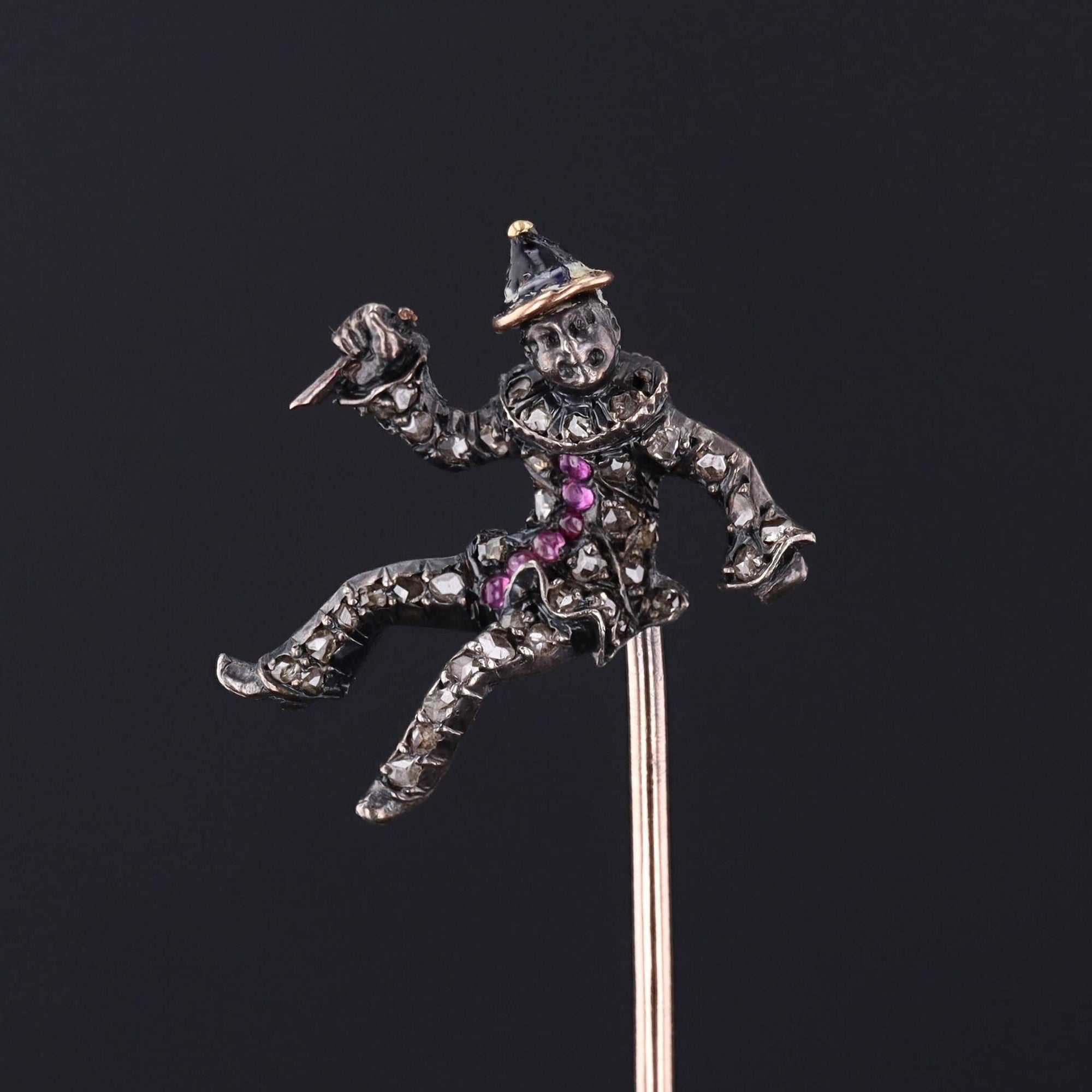 Antique French Diamond Clown with Knife Stickpin