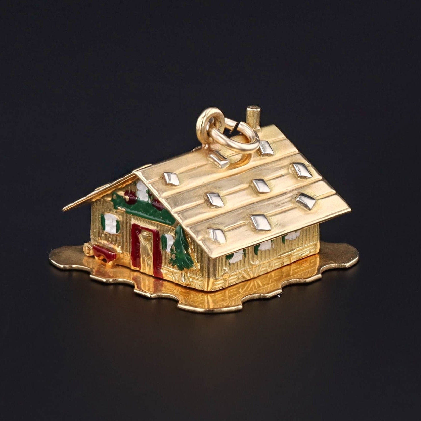 Vintage Moveable House Charm of 18k Gold