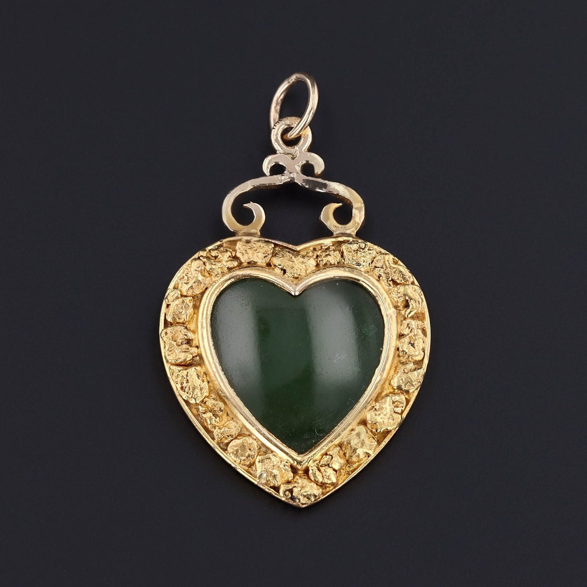 Antique Jade Heart Pendant of 14k Gold