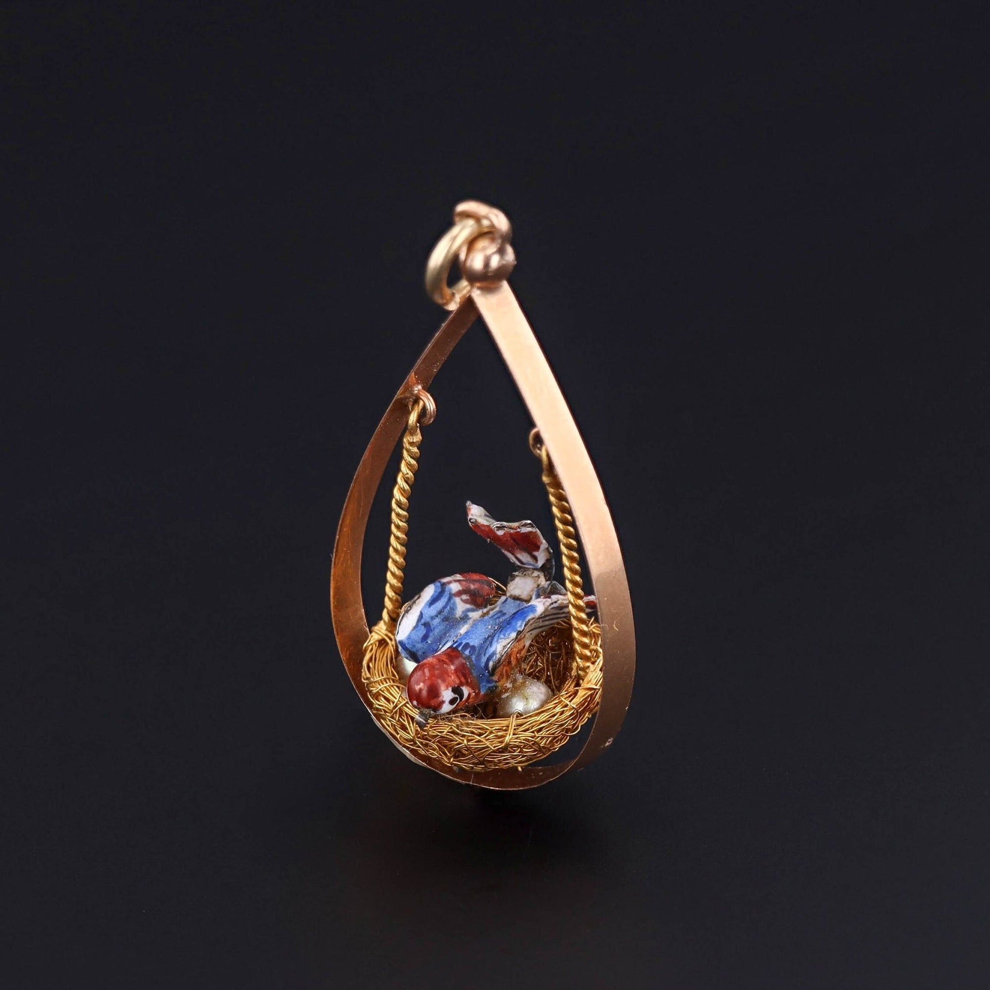 Vintage Bird Nest Pendant of 18k Gold