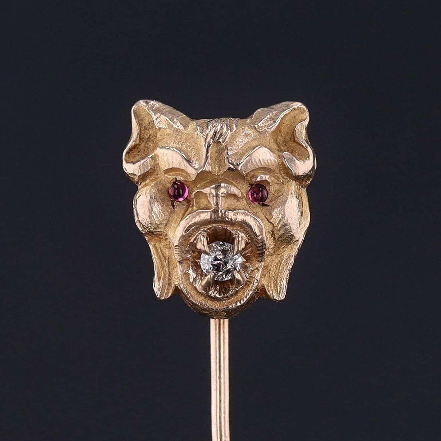 Vintage Diamond Gargoyle Stick Pin of 14k Gold