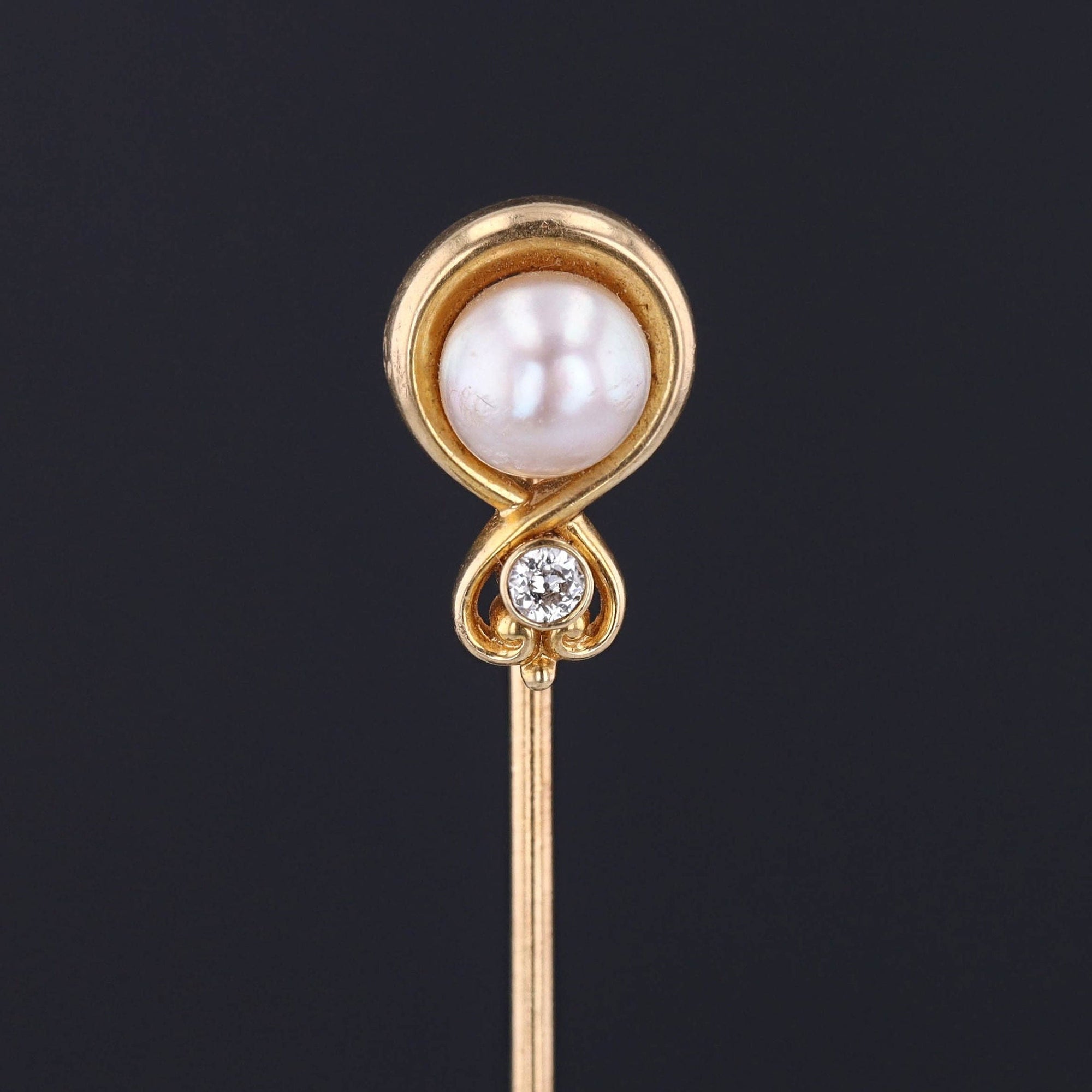 Antique Pearl and Diamond Stickpin of 14k Gold