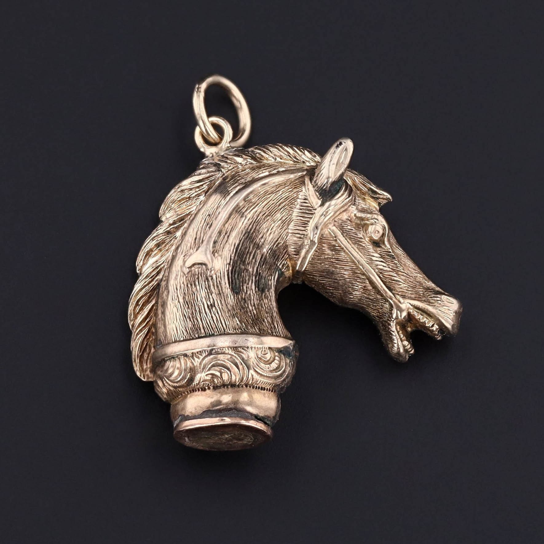 Antique Horse Head Pendant of 14k Gold