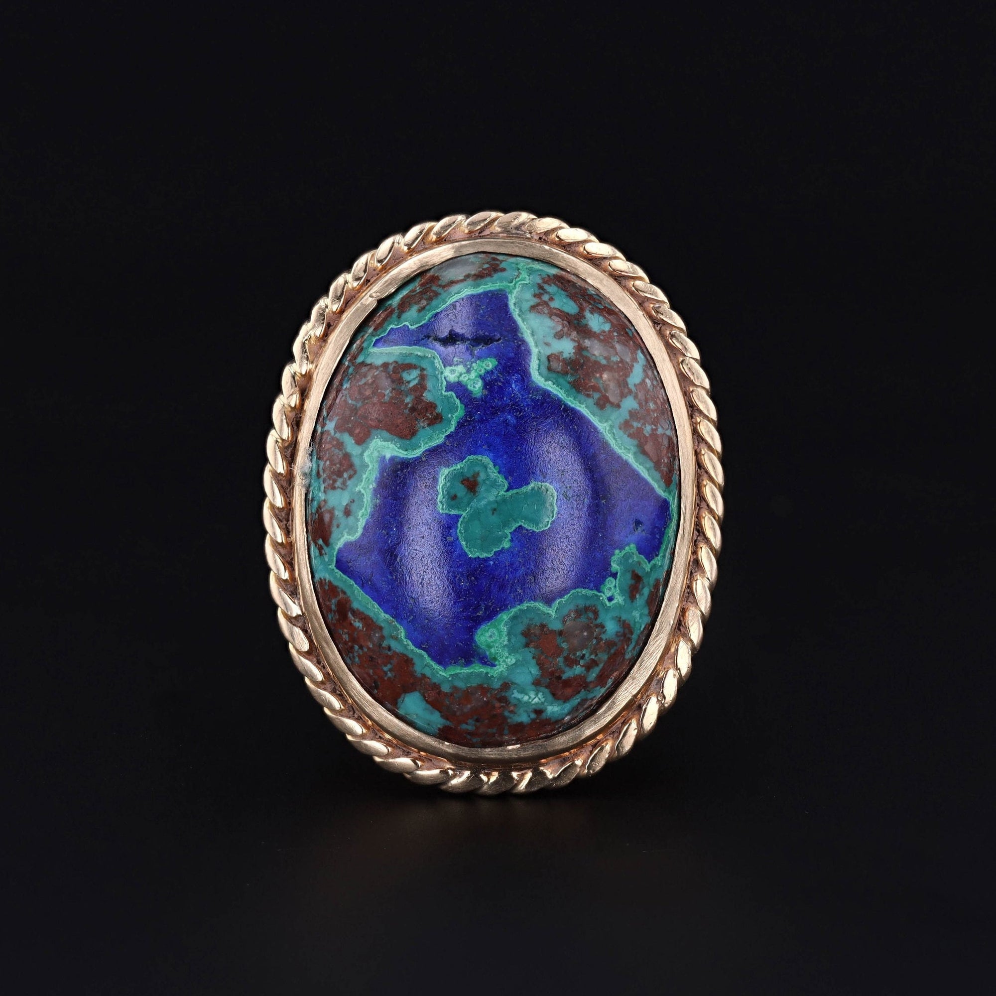 Vintage Azurite Malachite Statement Ring of 14k Gold