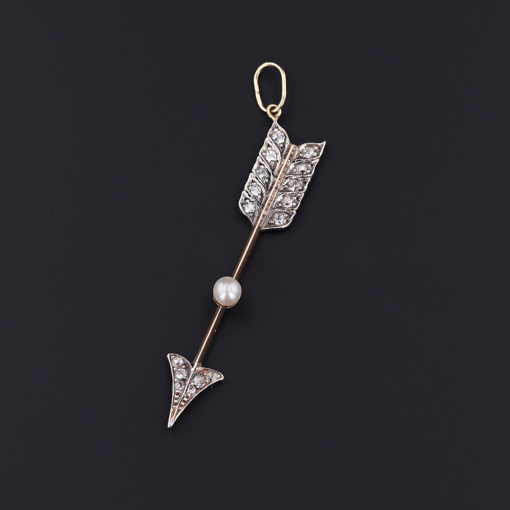 Antique Diamond Arrow Pendant of 14k Gold
