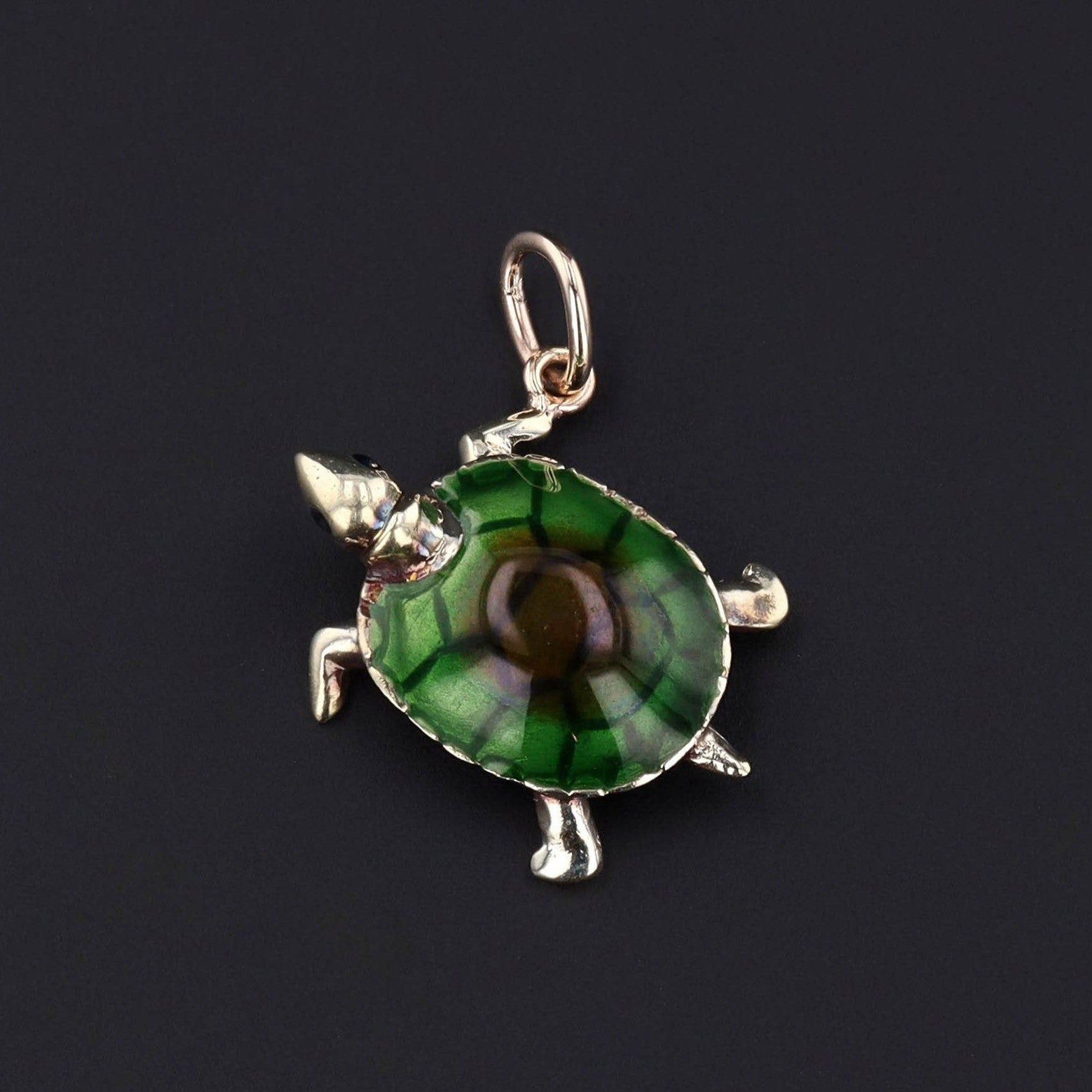 Vintage Enamel Turtle Conversion Charm of 14k Gold