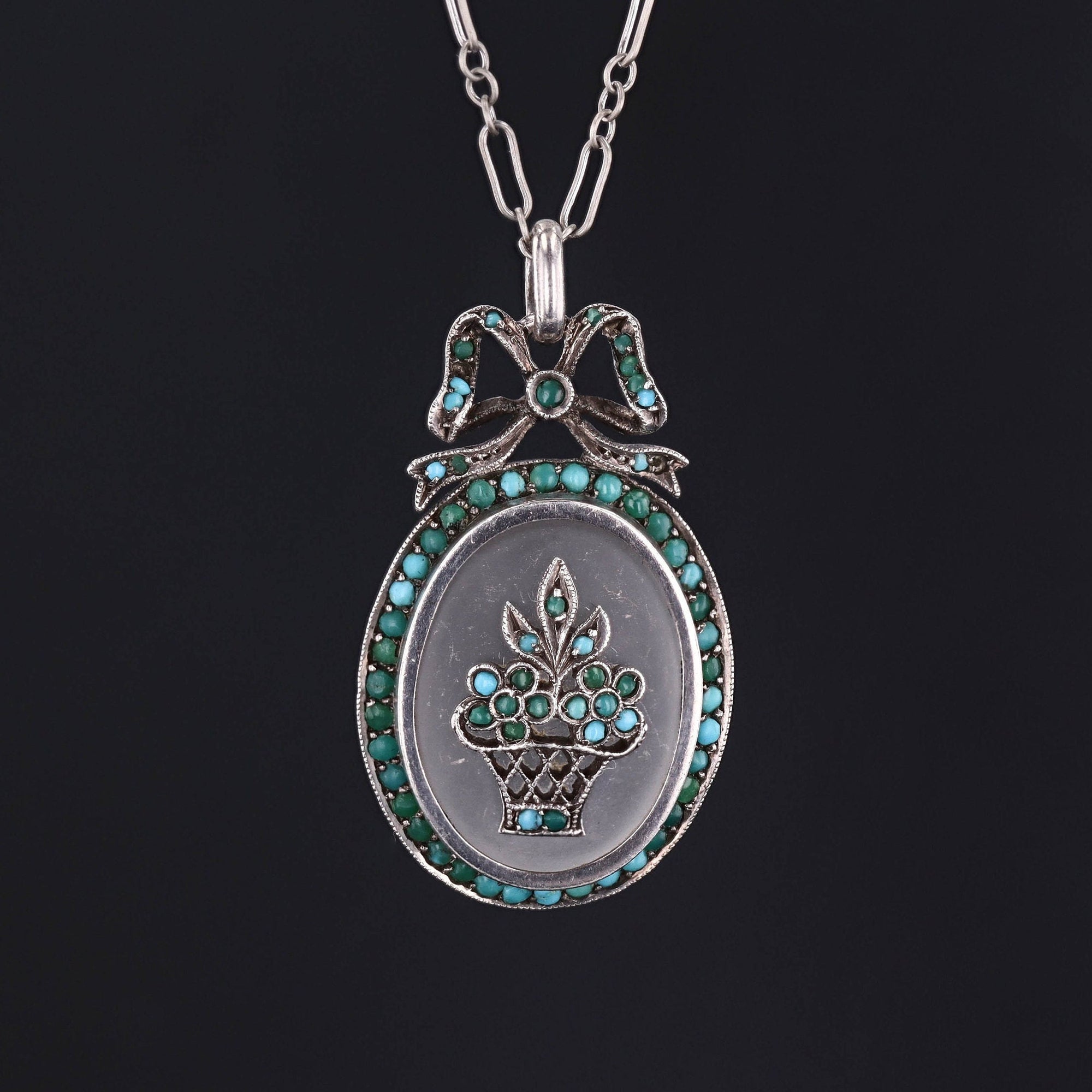 Antique Rock Crystal and Turquoise Flower Pendant