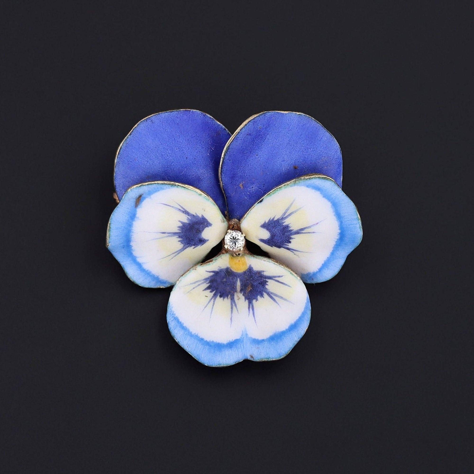 Antique Enamel Pansy Brooch of 14k Gold