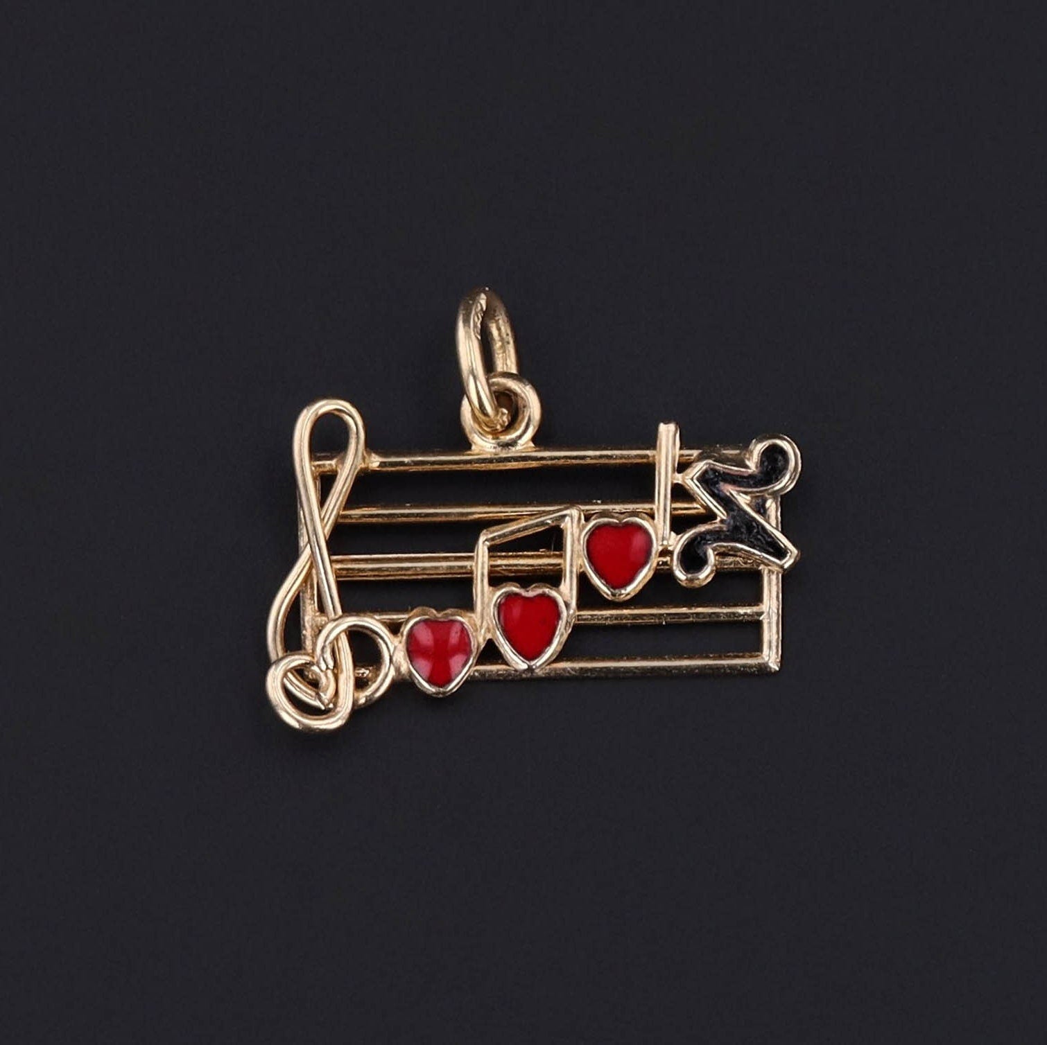 Vintage Enamel Musical Notes Charm of 14k Gold