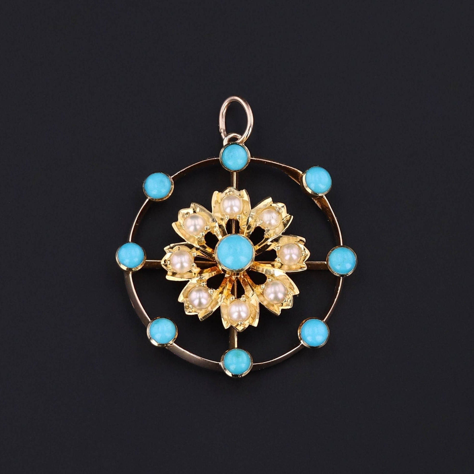 Antique Turquoise Conversion Pendant of 15ct Gold