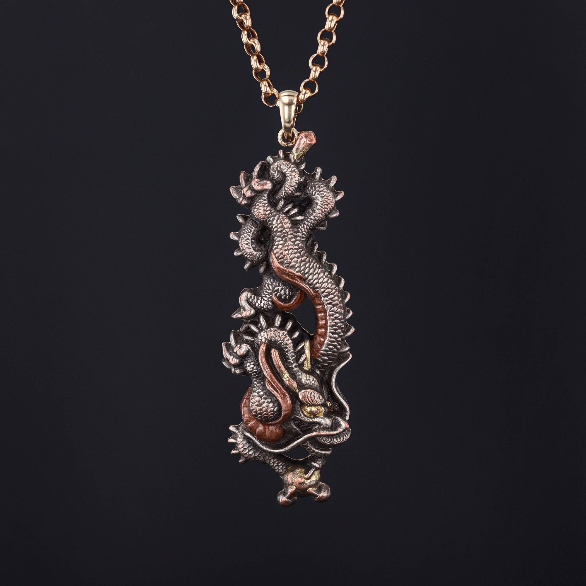 Antique Shakudo Dragon Conversion Pendant