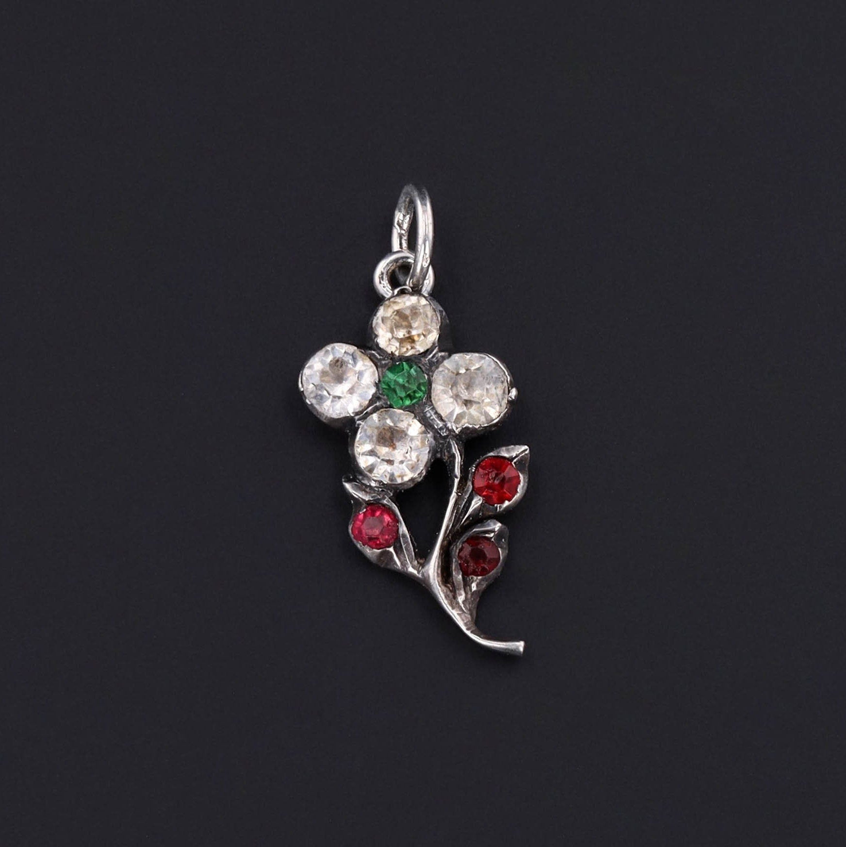 Antique Silver and Paste Flower Charm