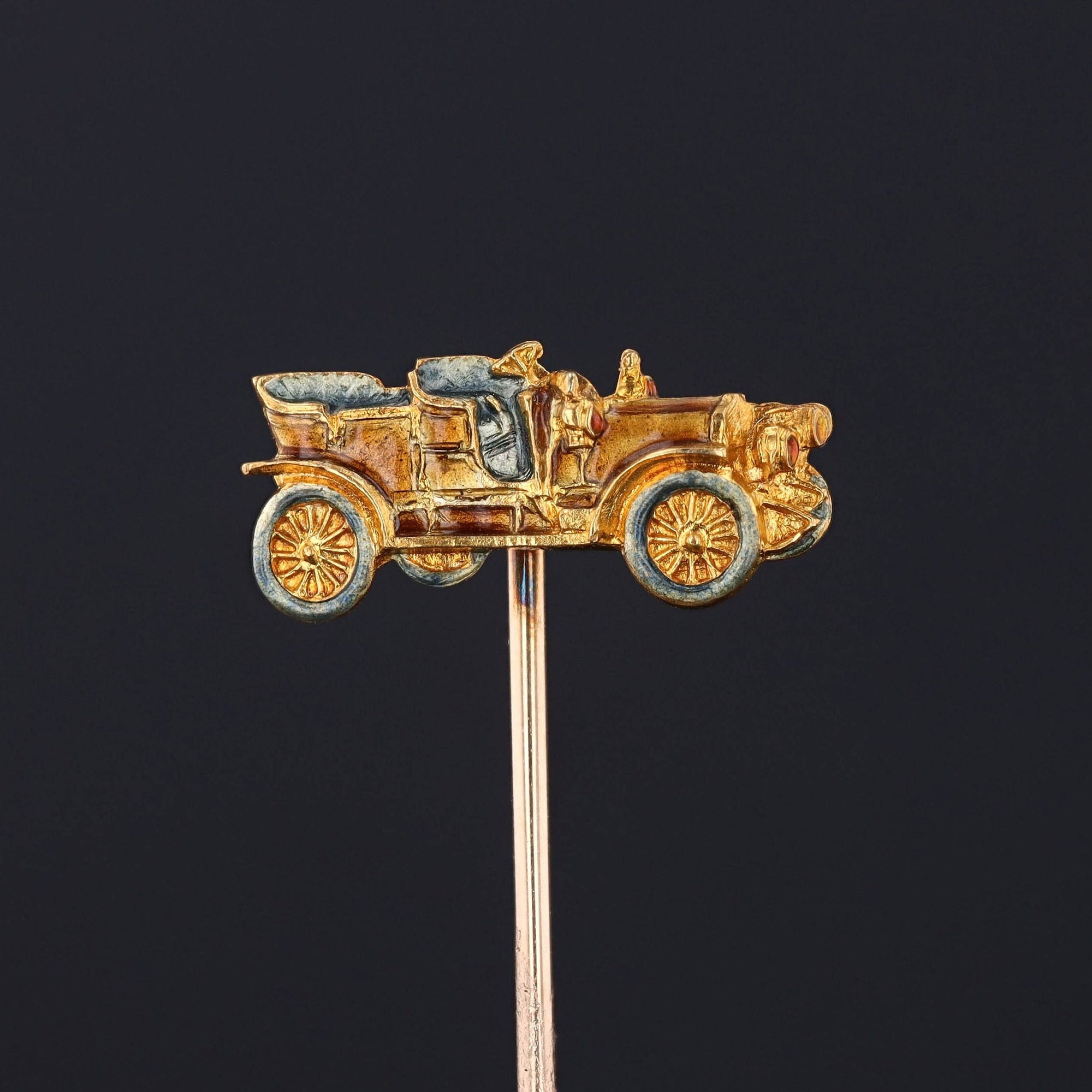 Vintage Enamel Car Stickpin of 14k Gold