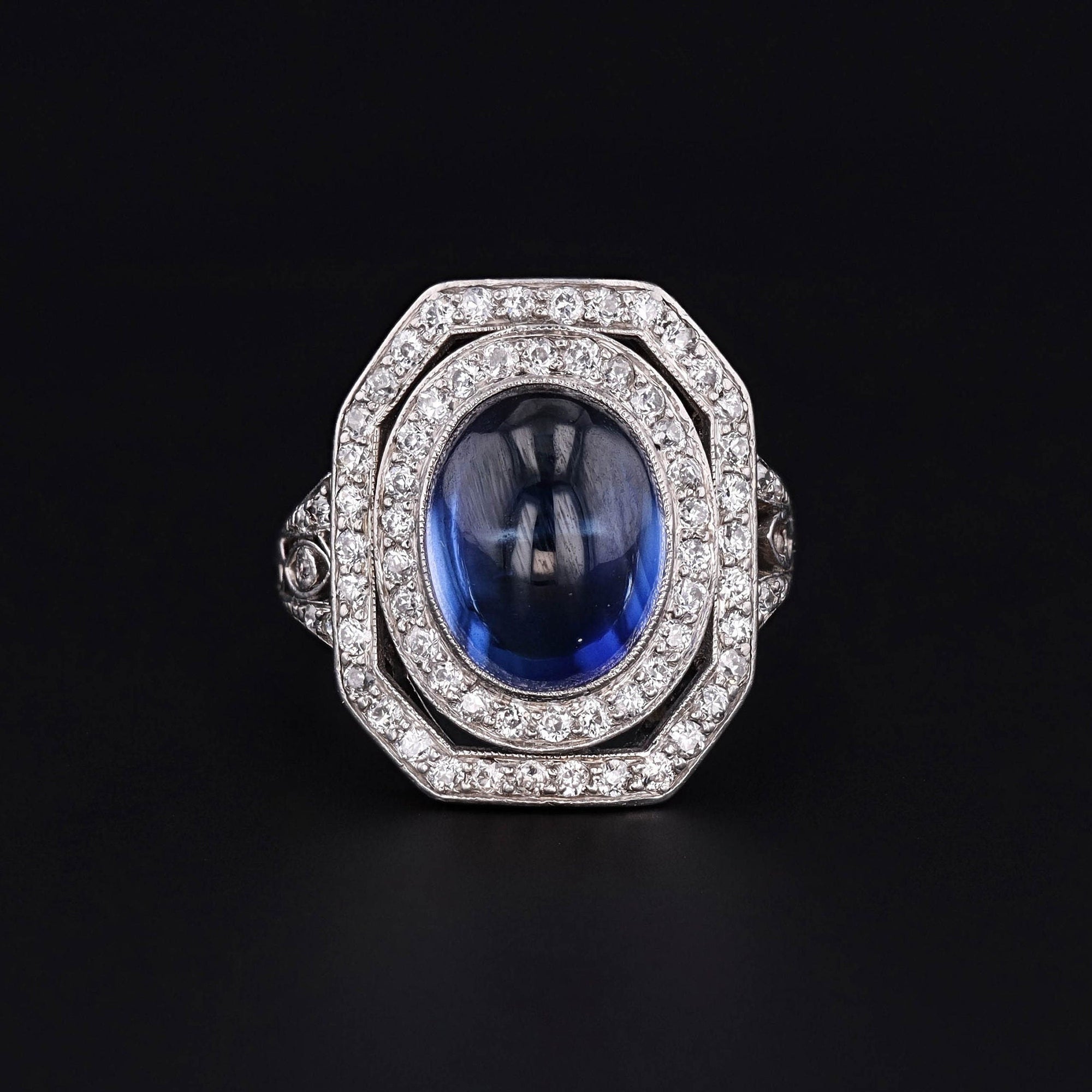 Vintage Synthetic Sapphire and Diamond Ring Platinum