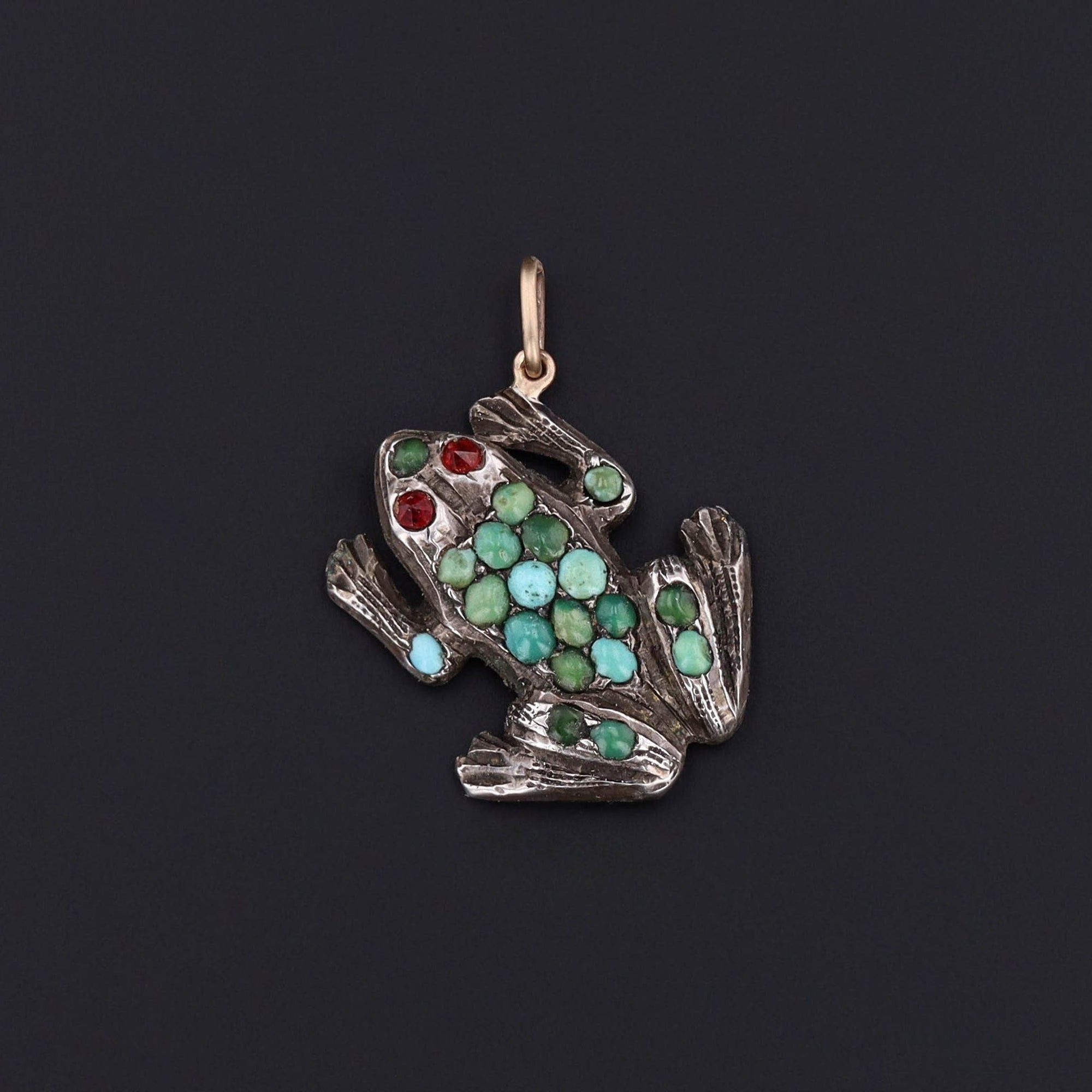 Antique Turquoise and Silver Frog Pendant