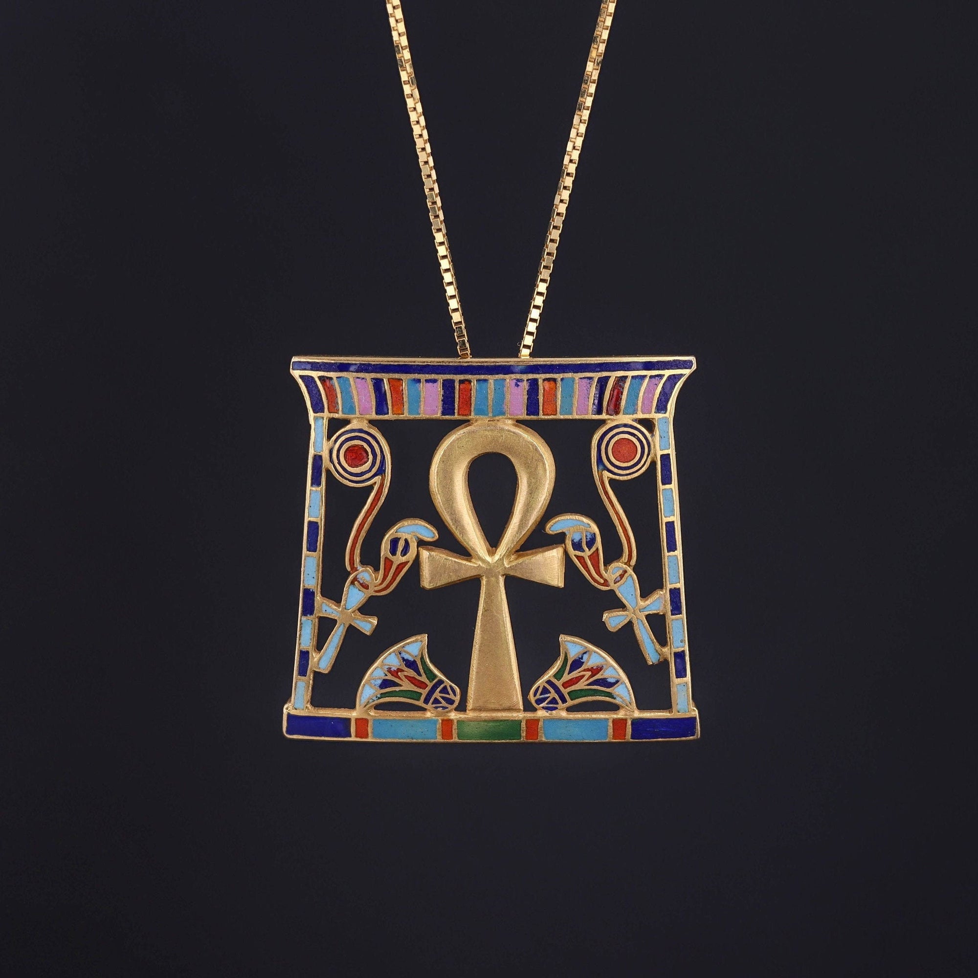 Vintage Enamel Ankh Necklace of 18k Gold