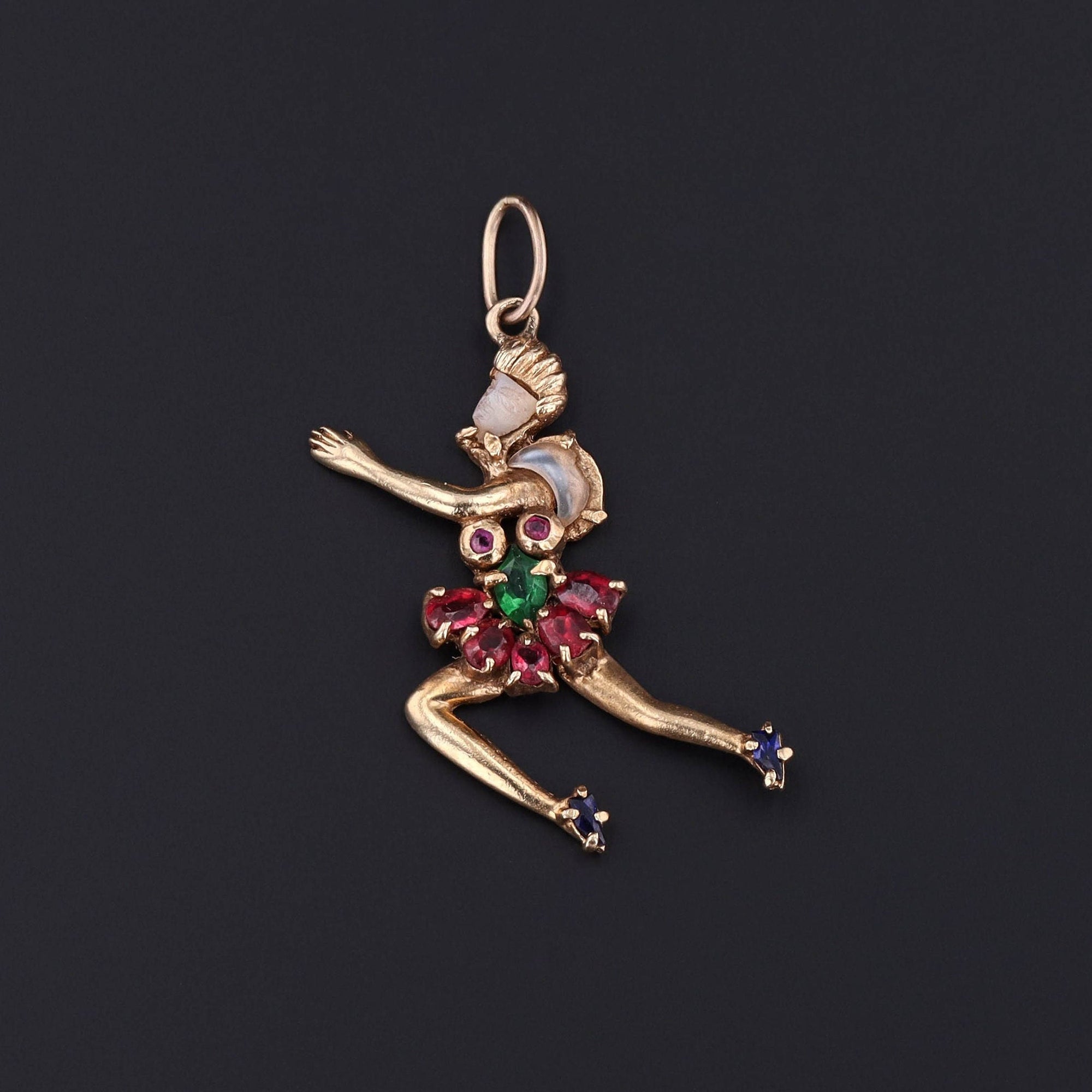 Vintage Gemstone Ballerina Charm of 14k Gold