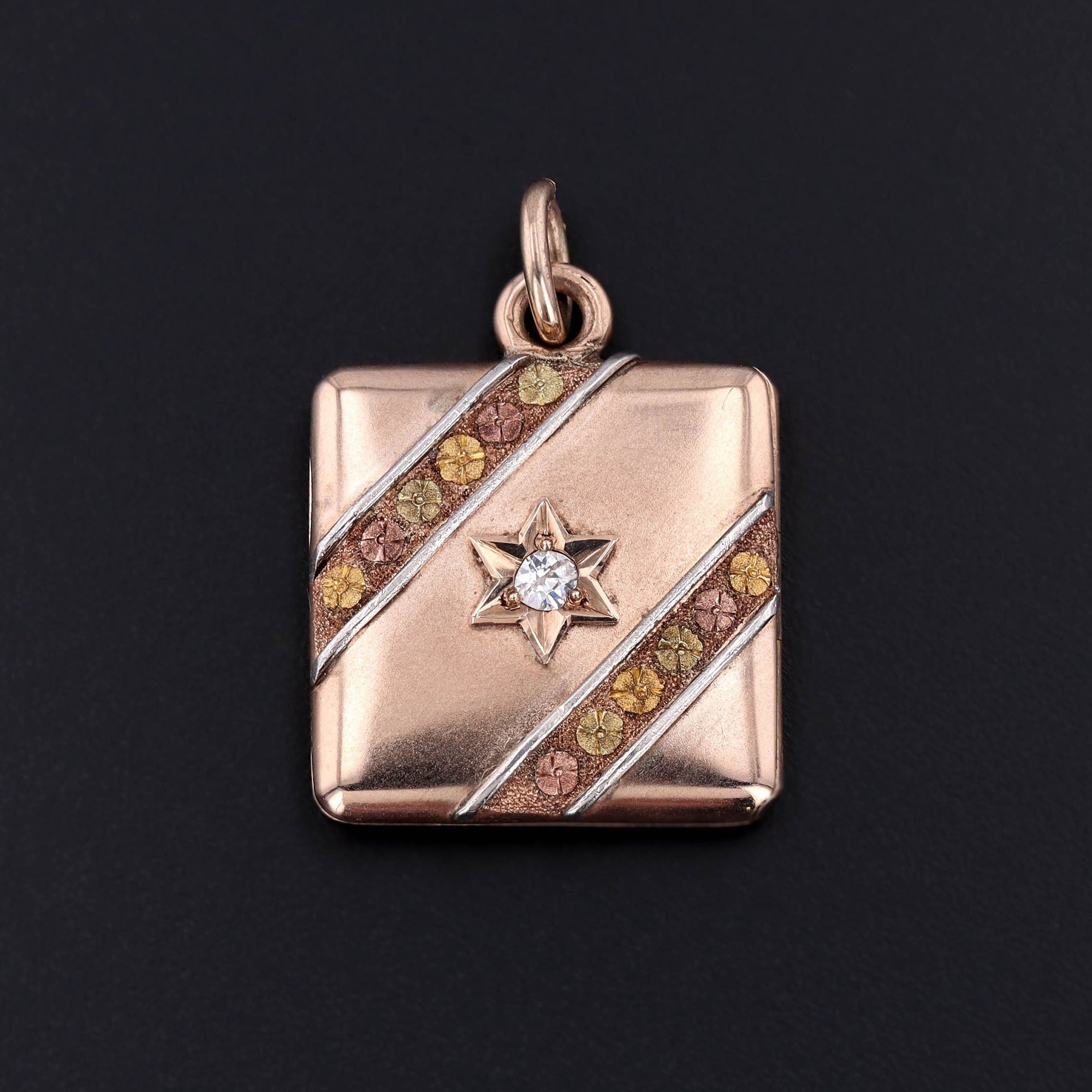 Antique Diamond Star Locket of 10k Gold