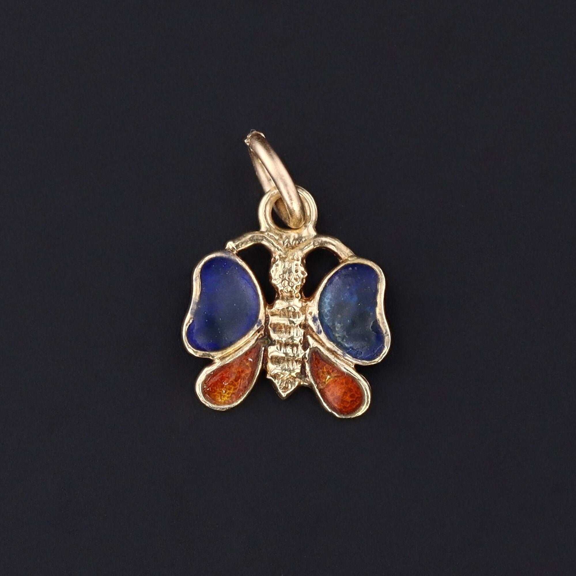 Antique Enamel Butterfly Charm of 14k Gold