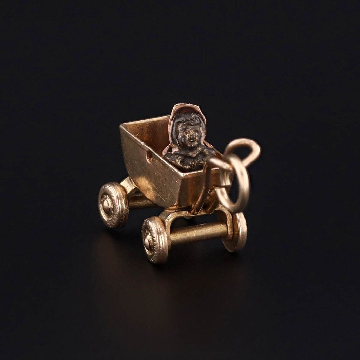 Vintage Baby in Carriage Charm of 14k Gold