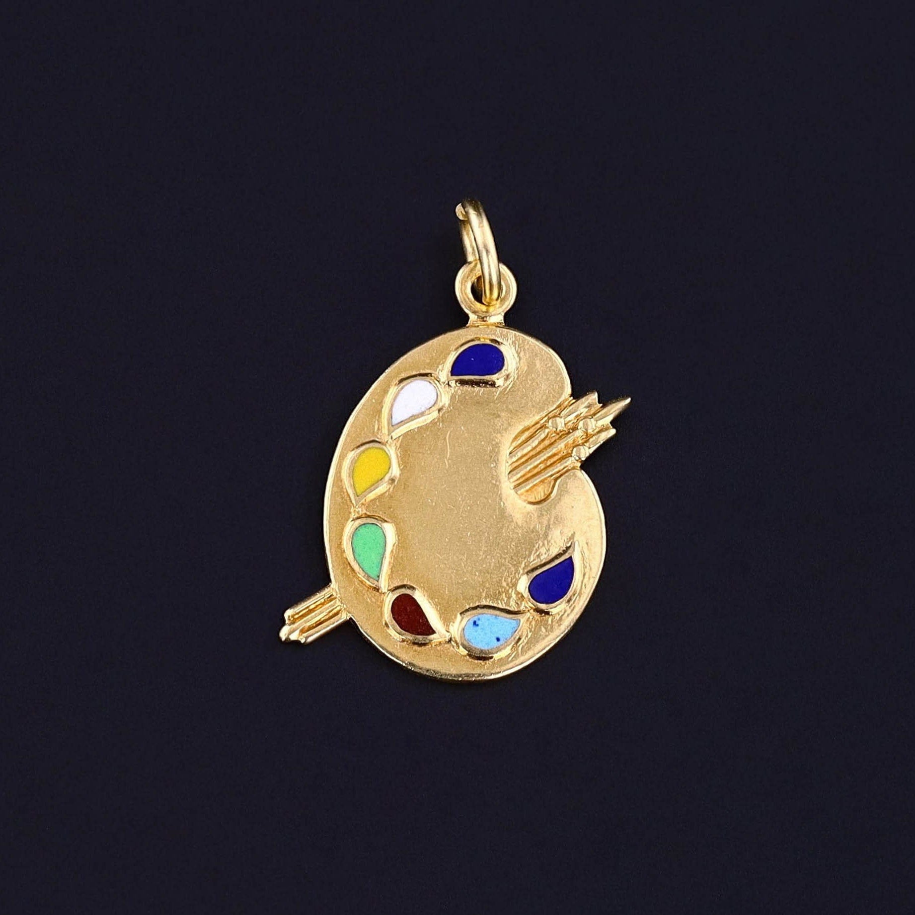 Vintage Enamel Palette Charm of 14k Gold