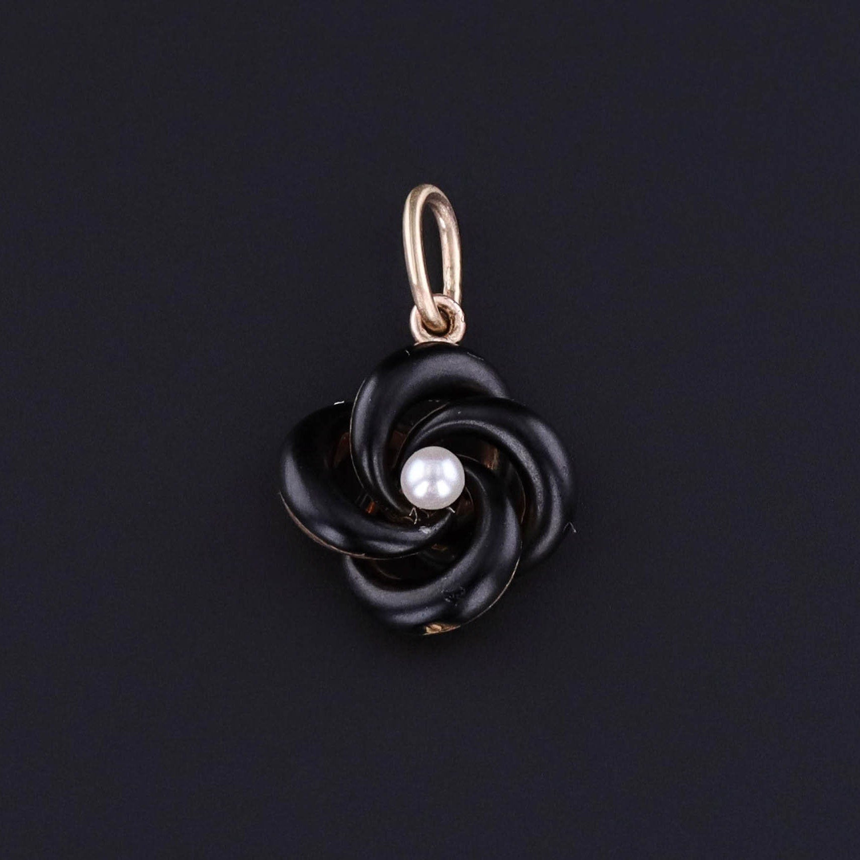 Antique Black Enamel Love Knot Conversion Charm of 14k Gold