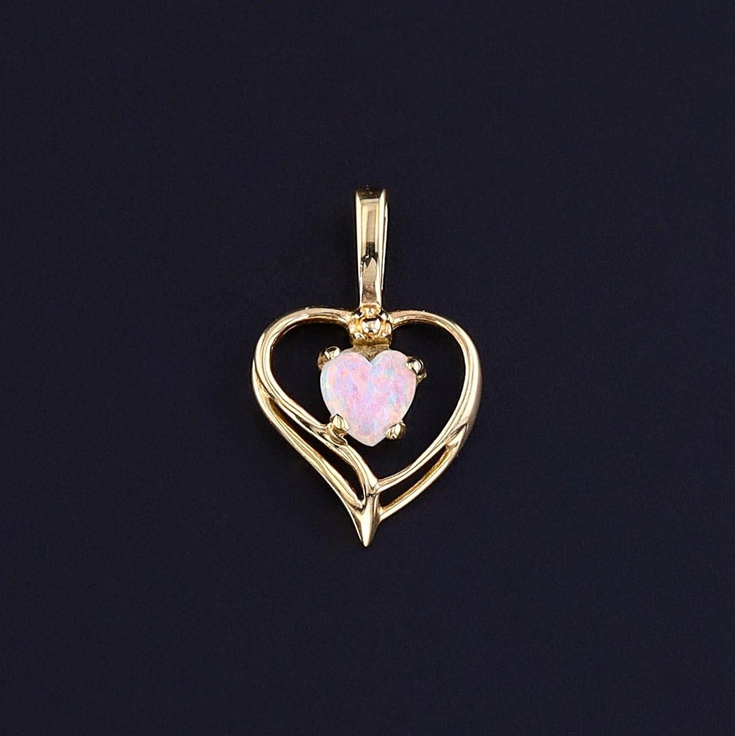 Vintage Opal Heart Pendant of 14k Gold