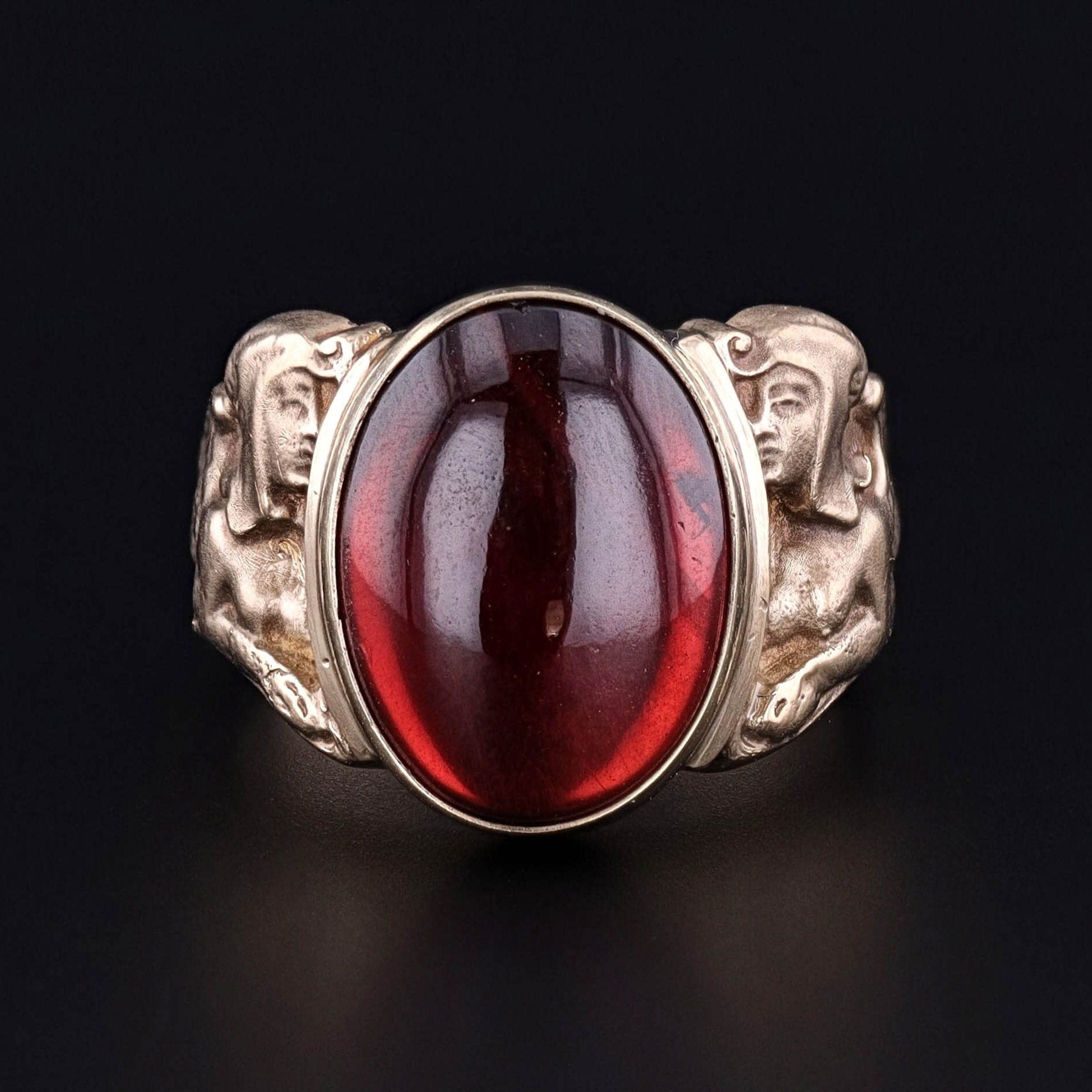 Garnet Sphinx Ring of 14k Gold