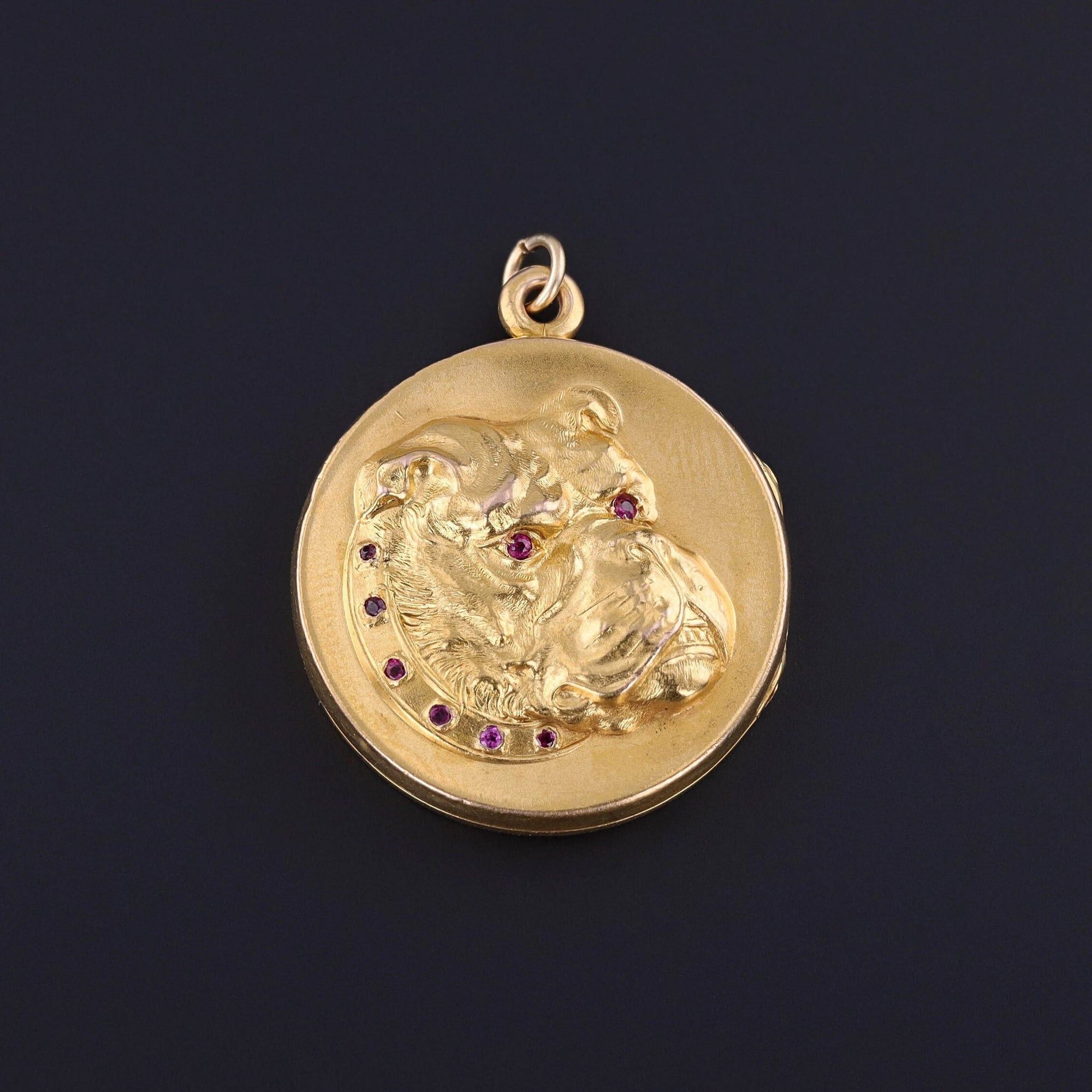 Antique Bulldog Locket of 14k Gold