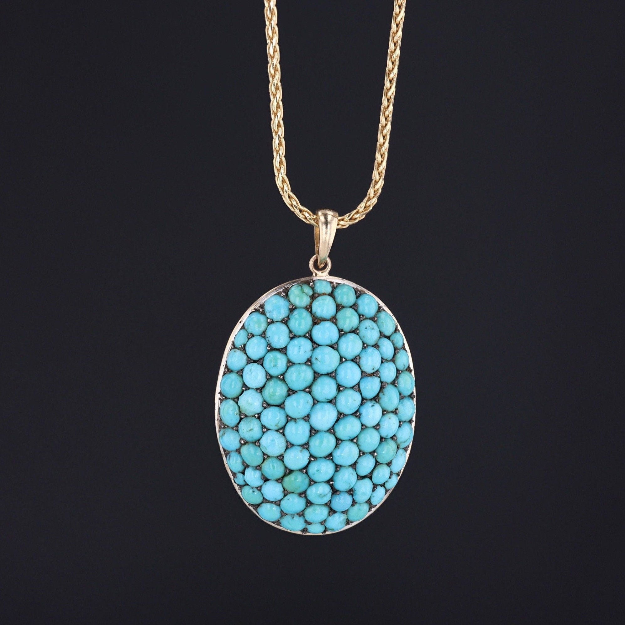 Antique Turquoise Conversion Pendant of 14k Gold