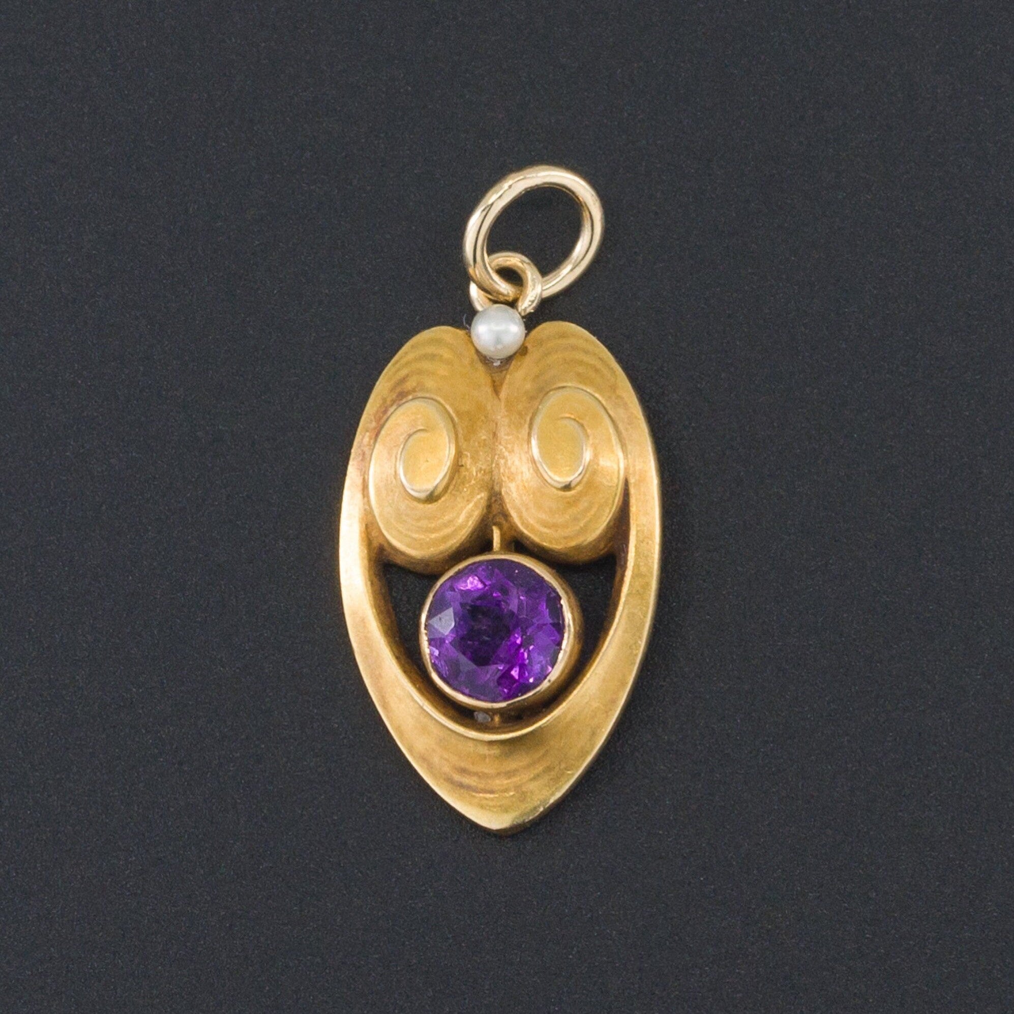 Art Nouveau Amethyst Conversion Charm of 14k Gold