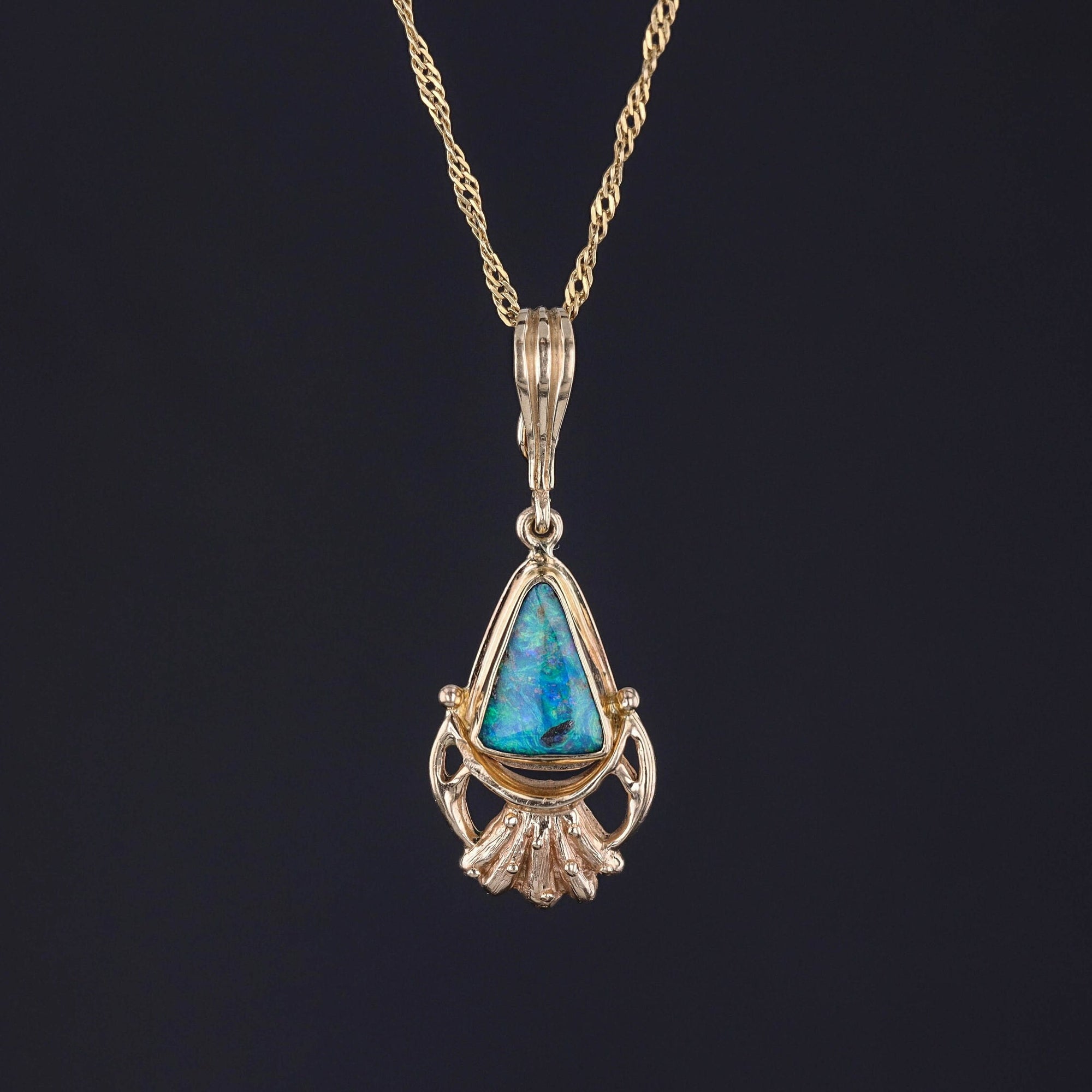 Vintage Boulder Opal Pendant of 14k Gold