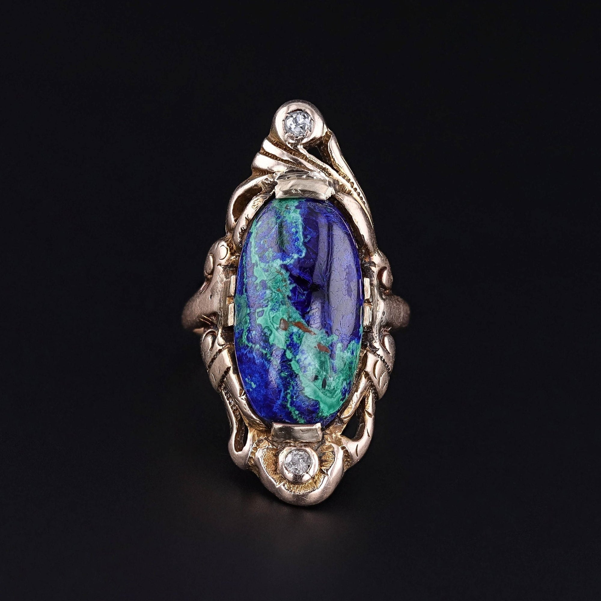 Antique Azurite Malachite Ring of 10k Gold